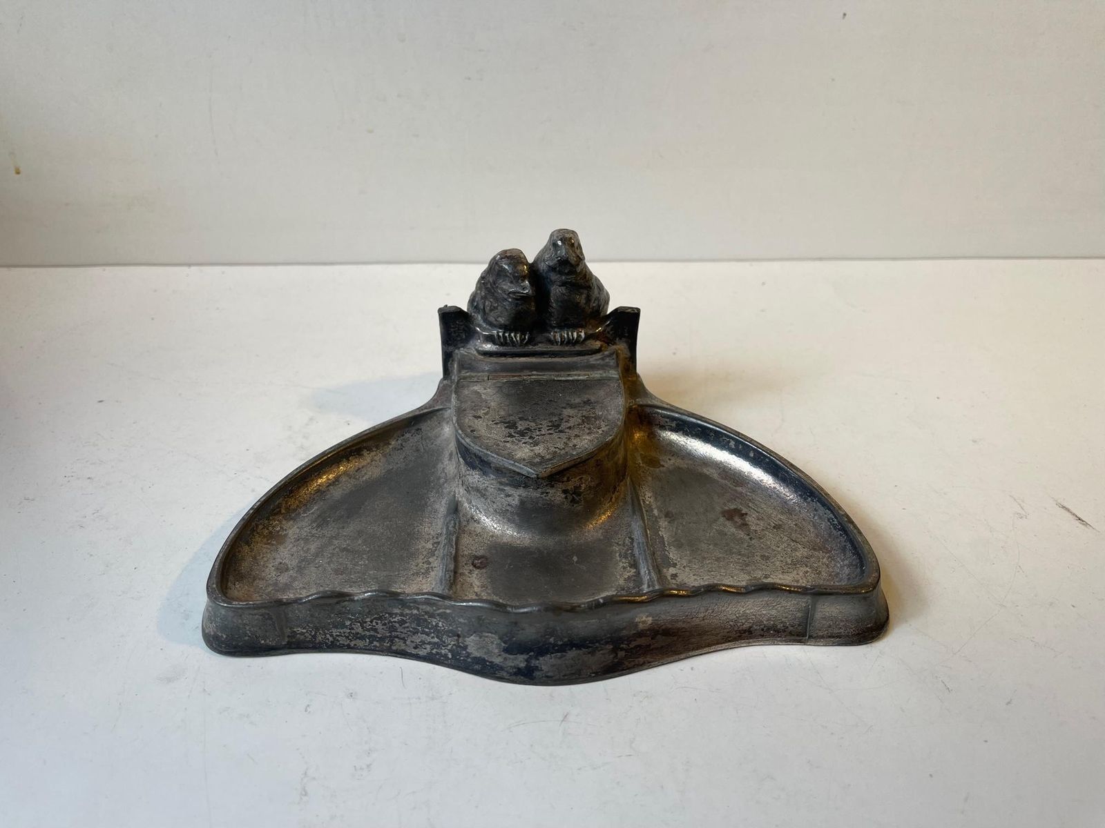 Antique Kayserzinn Pewter Inkwell With Lovebirds  German 1910s photo for sale