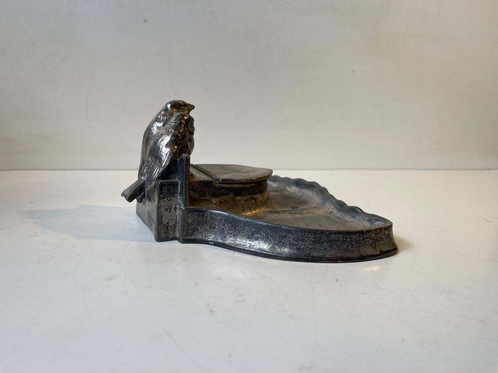 Antique Kayserzinn Pewter Inkwell With Lovebirds  German 1910s photo Home Decor