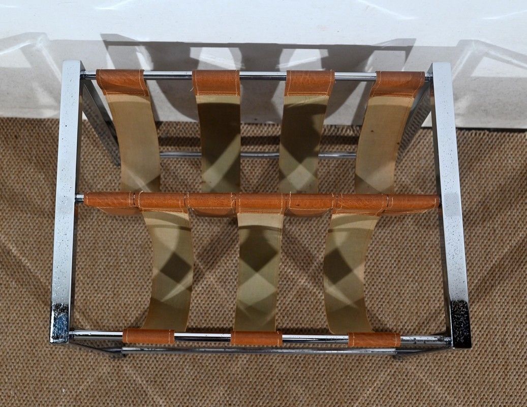 Magazine Rack In Leather And Chrome “Novatrend” – Xxth photo Home Decor