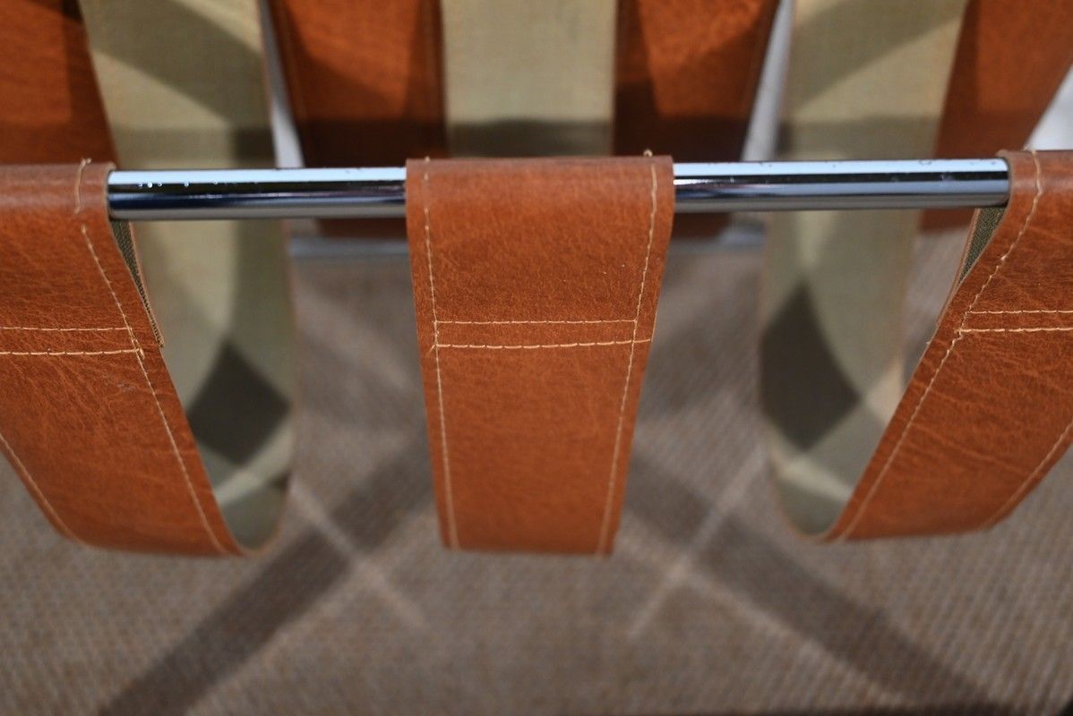 Magazine Rack In Leather And Chrome “Novatrend” – Xxth photo 978.5