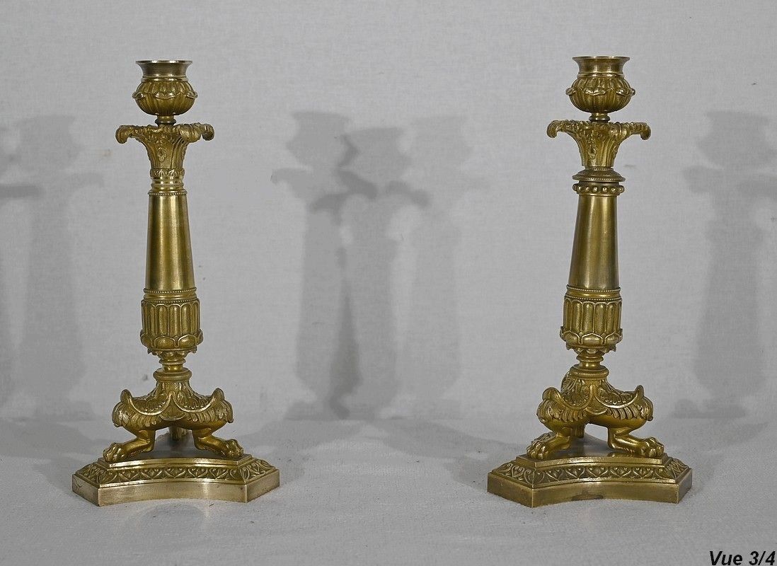 1019.7 Pair Of Bronze Candlesticks, Restoration Period   Early 19th Century photo