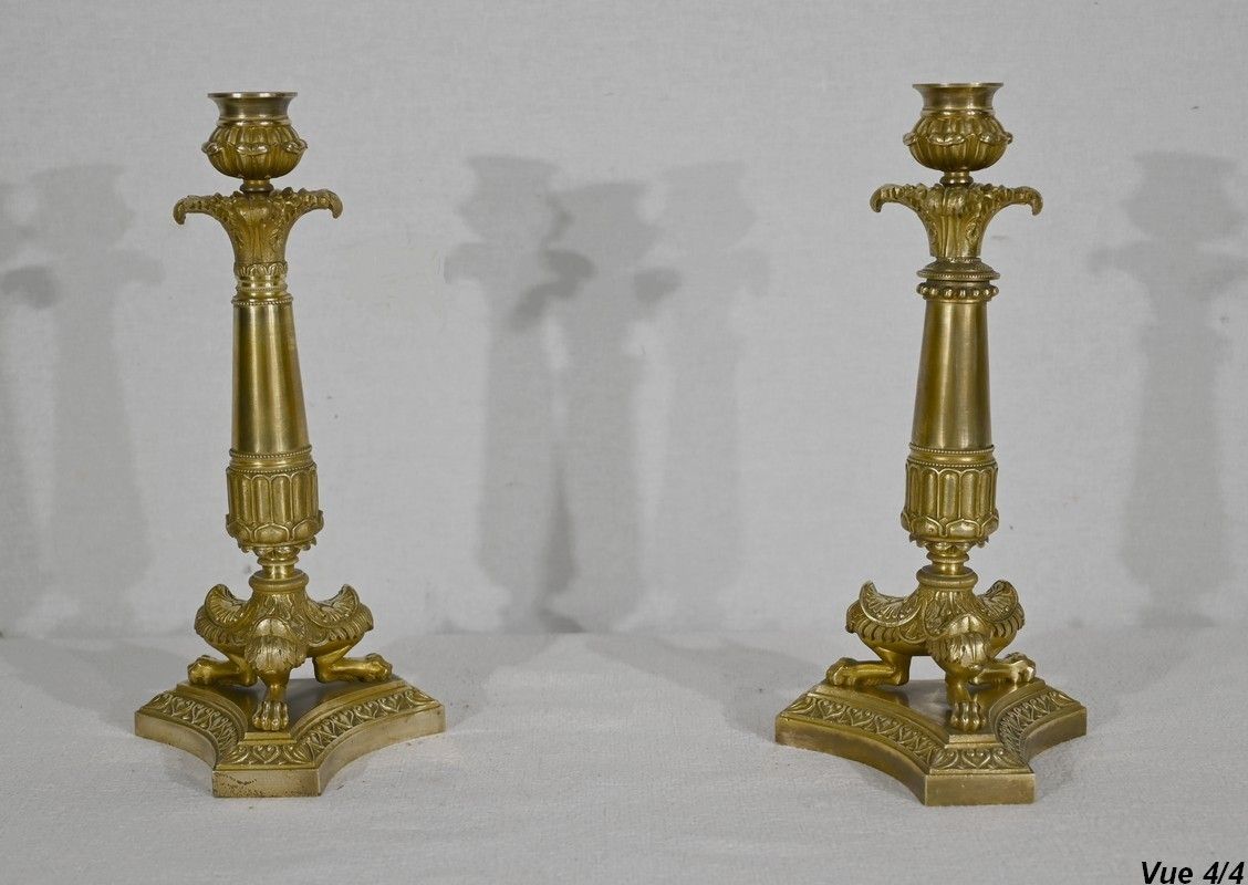 photo vinterior Pair Of Bronze Candlesticks, Restoration Period   Early 19th Century