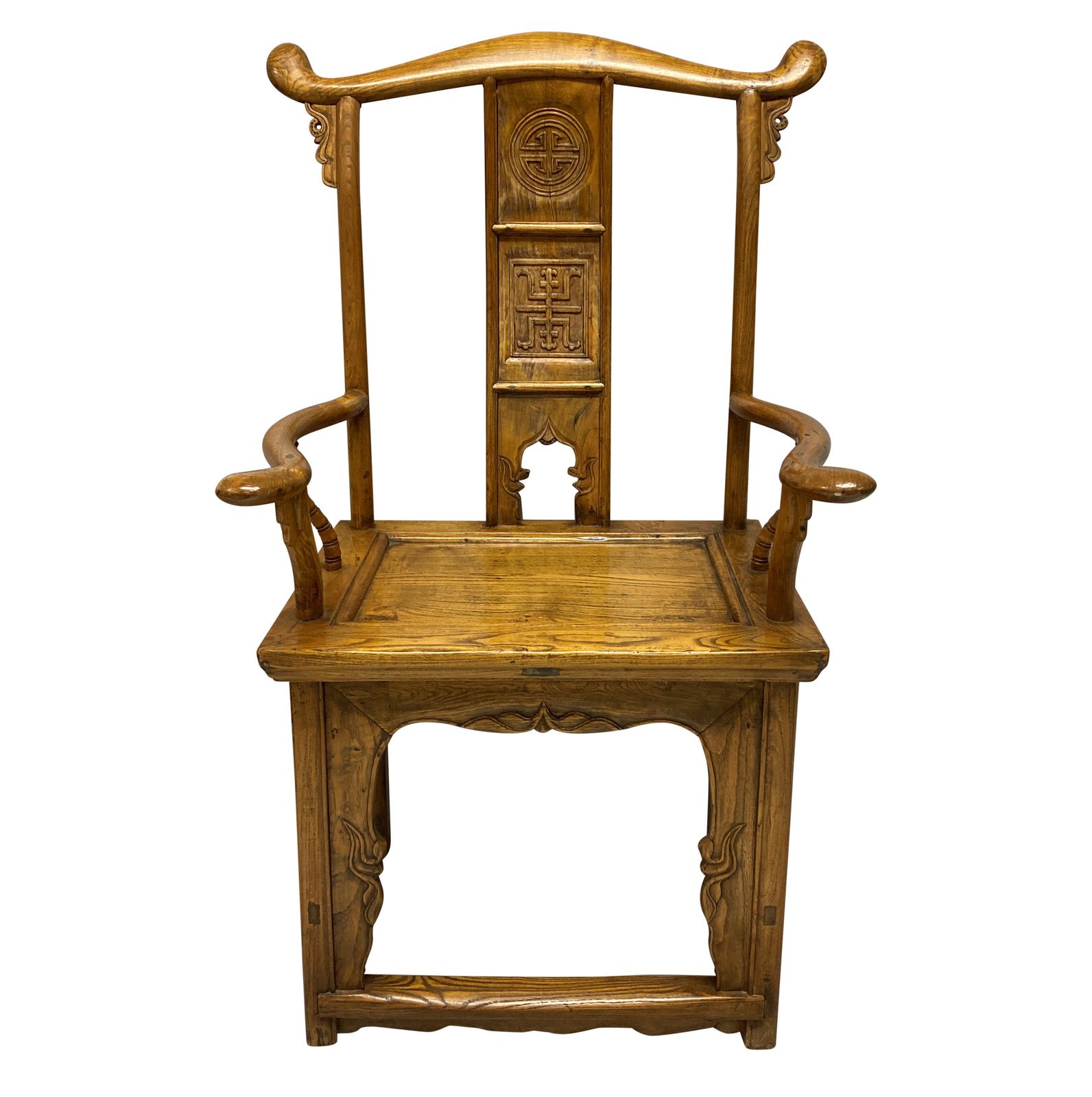 A Good Pair Of XIX Century Chinese Yoke Back Scholars Chairs In Elm photo for sale