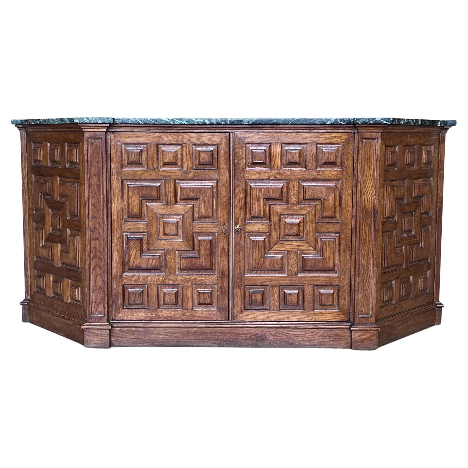 19th Catalan Spanish Baroque Carved Walnut Tuscan Two Drawers Credenza Or Buffet