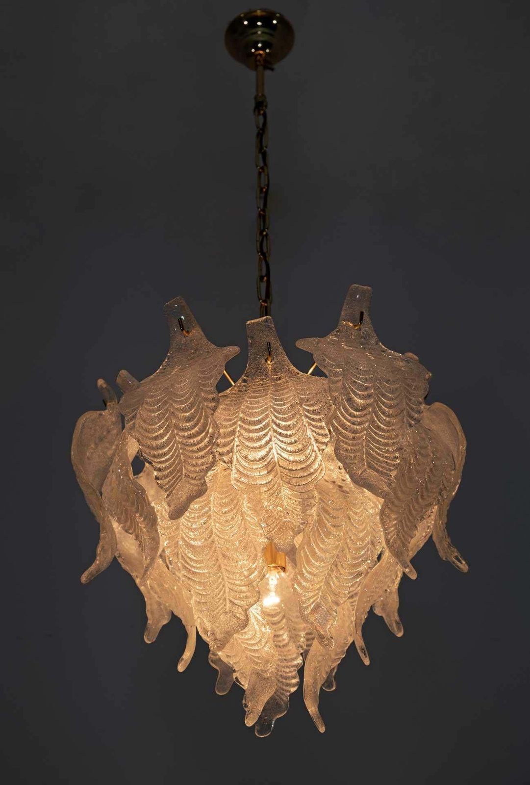 Mazzega Mid Century Modern Murano Glass Leaves Chandelier, 1970s photo Lighting