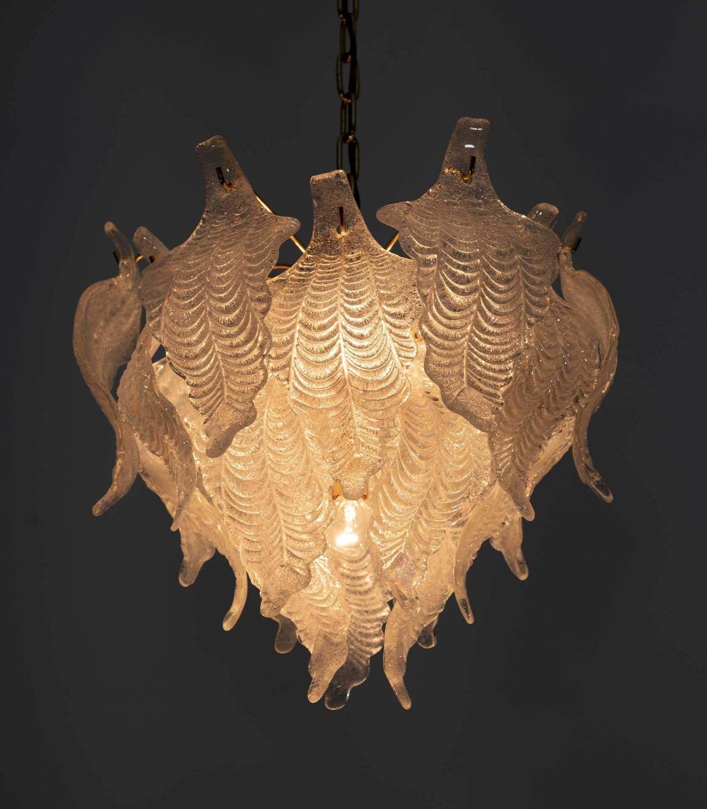 Mazzega Mid Century Modern Murano Glass Leaves Chandelier, 1970s photo 1301.0