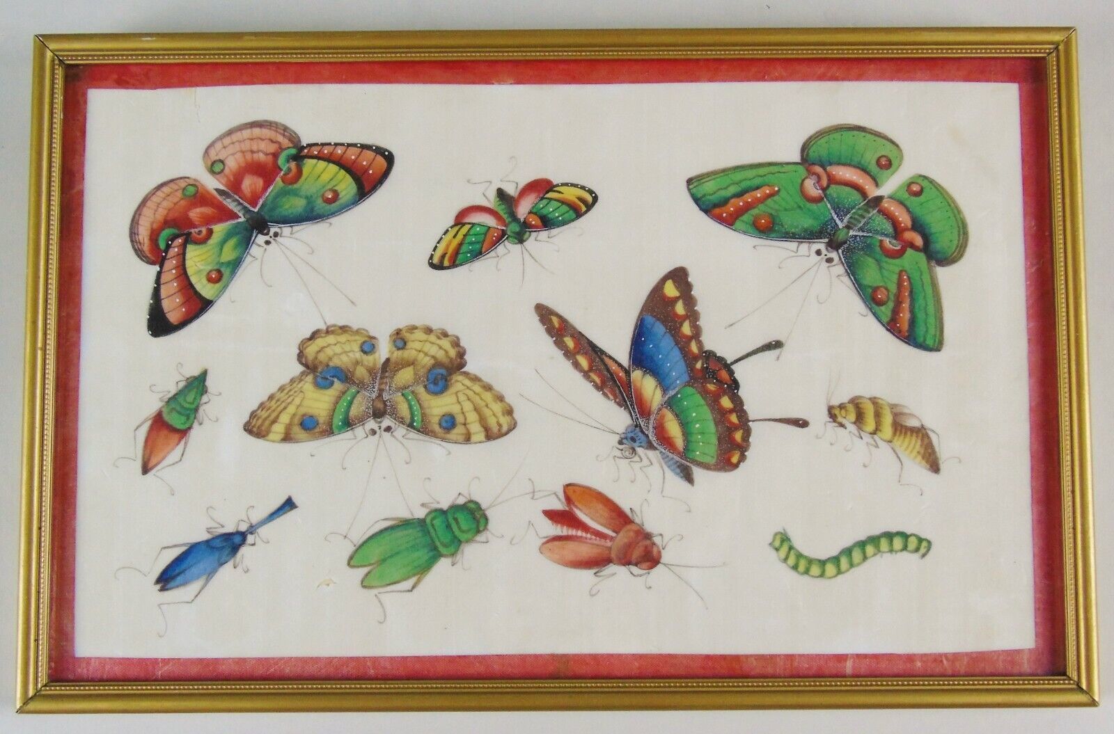 Good 19th Century Chinese Pith Painting Butterflies & Insects