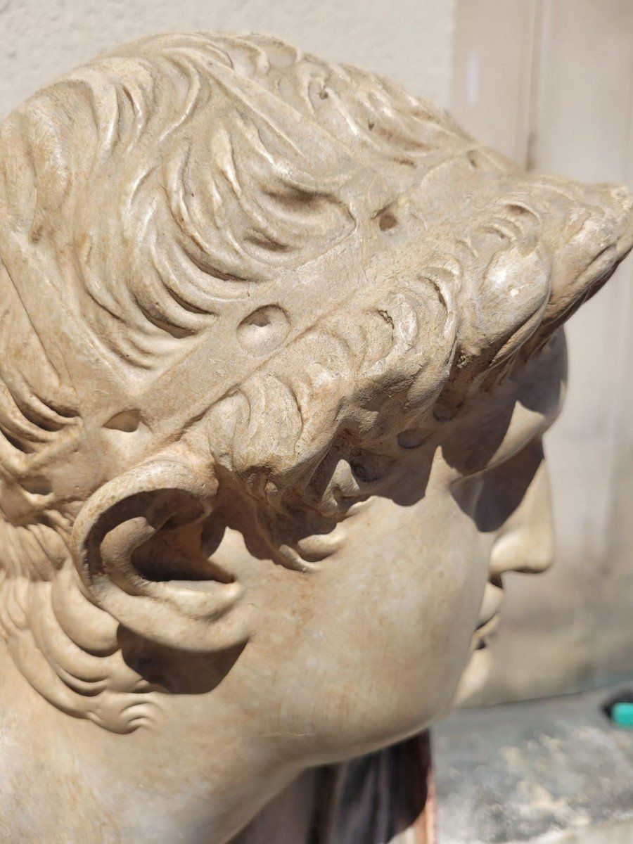 Art Bust Of Roman Emperor (Otho?) On Column, Patinated Stucco, 20th Century photo
