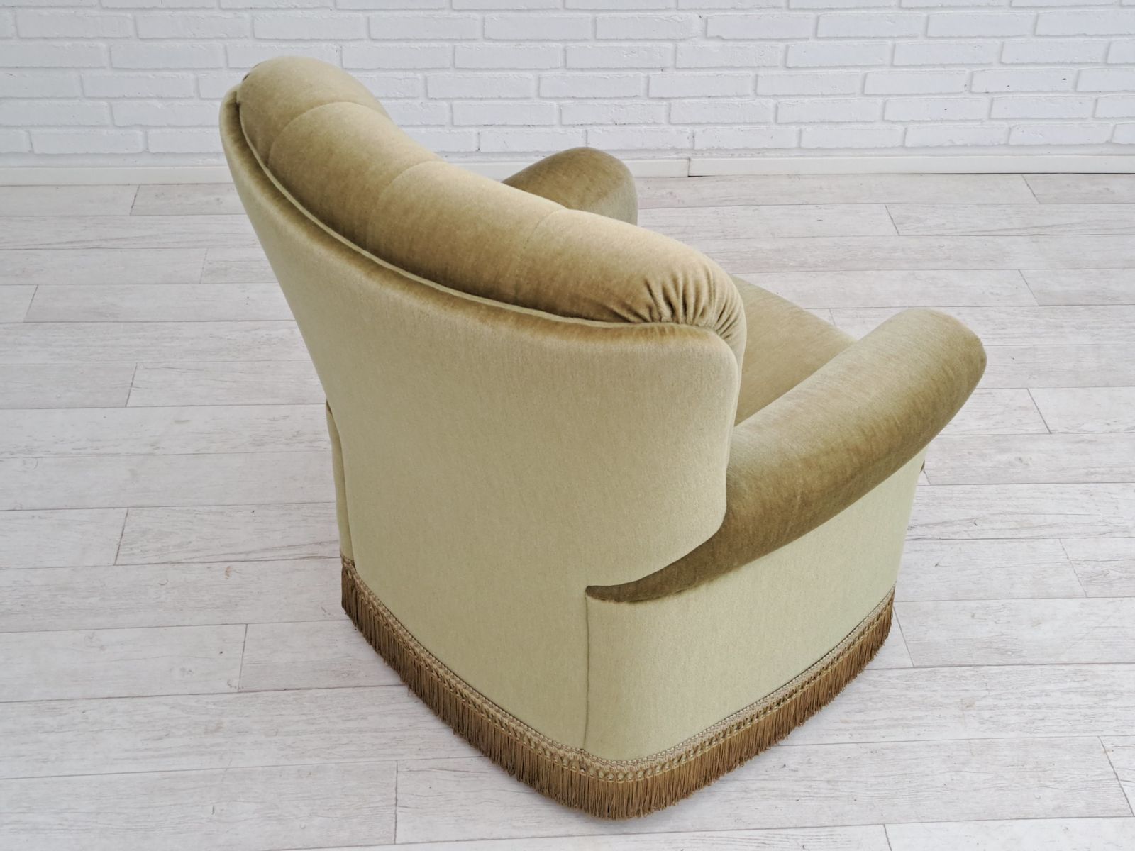80s, Danish Velour Chair, Original Condition, Beech Wood photo furniture