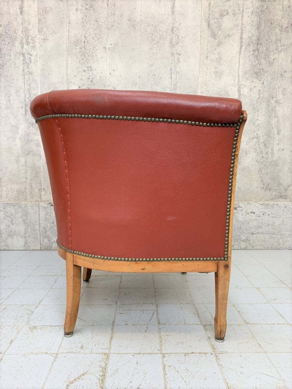 Pair Of Art Deco 1930's Wooden Framed Red Leatherette Armchairs To Reupholster photo 595.0