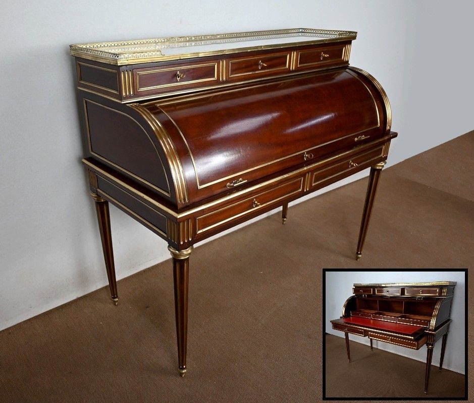 Important Cylinder Desk In Mahogany, Louis XVI Style, Napoleon III Period   2nd Half Of The 19th Century