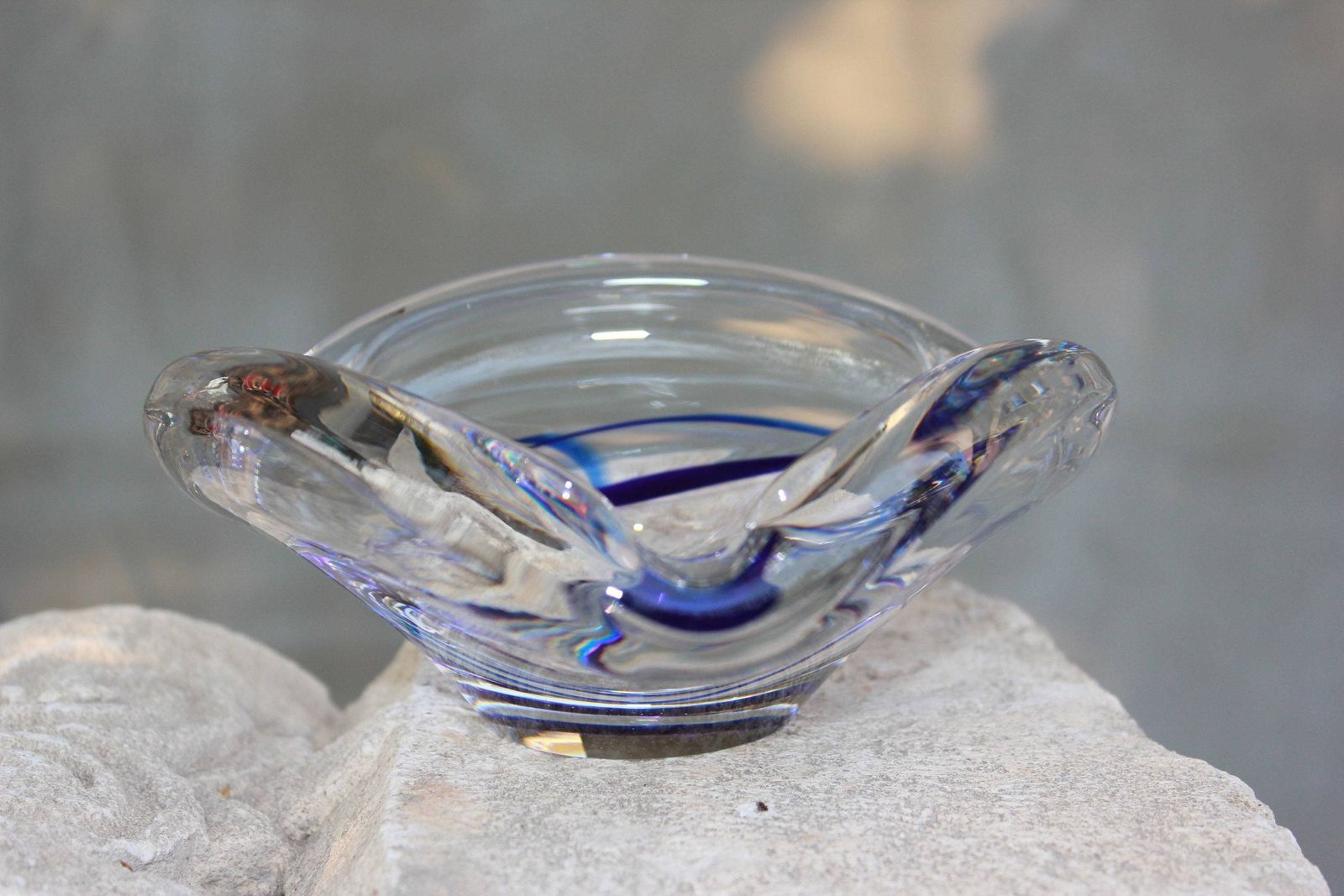 Rare Cigar Smoking Ashtray, Clear Blue Glass, Holland, Maastricht Signed, For Cigar Lounge Or Soothing Area photo for sale