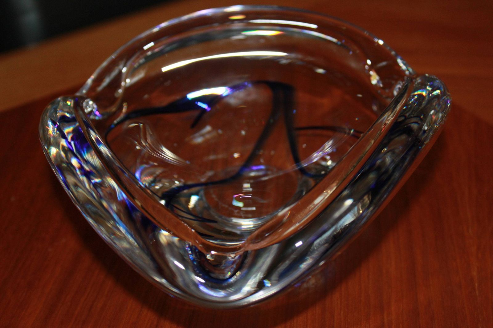 Rare Cigar Smoking Ashtray, Clear Blue Glass, Holland, Maastricht Signed, For Cigar Lounge Or Soothing Area photo Home Decor