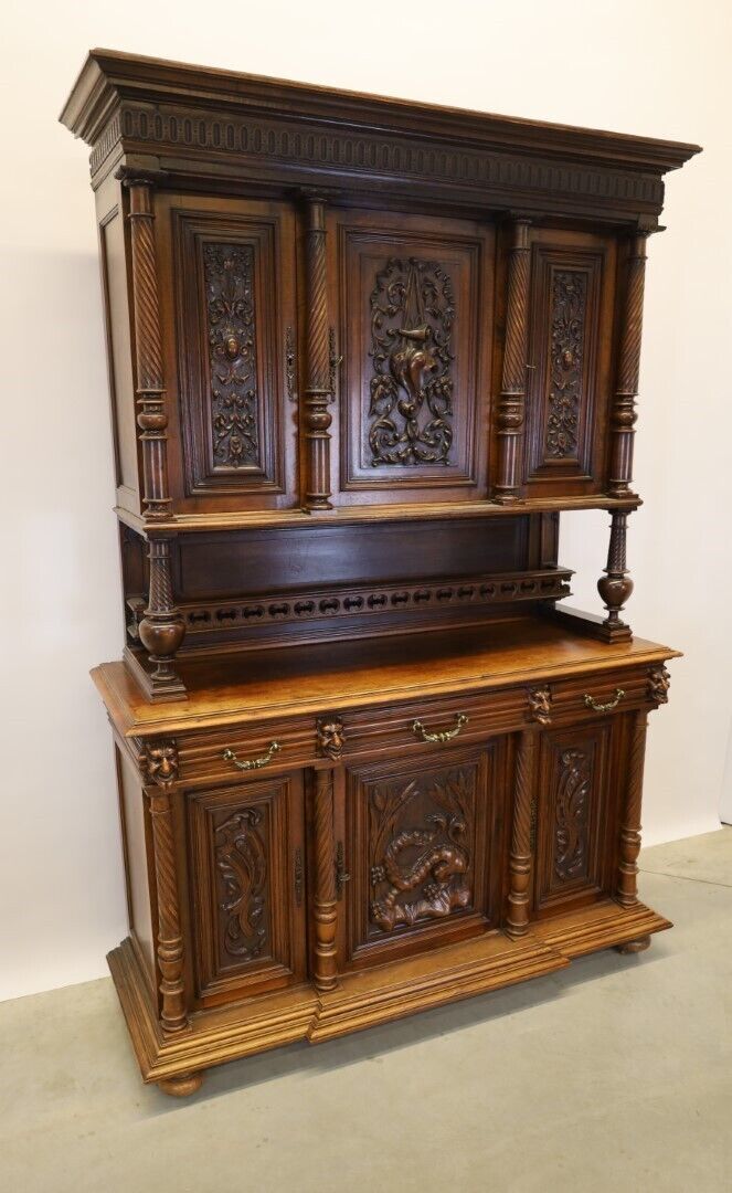Furniture Heavily Detailed Carved Dark Oak Buffet Dragon Carvings photo
