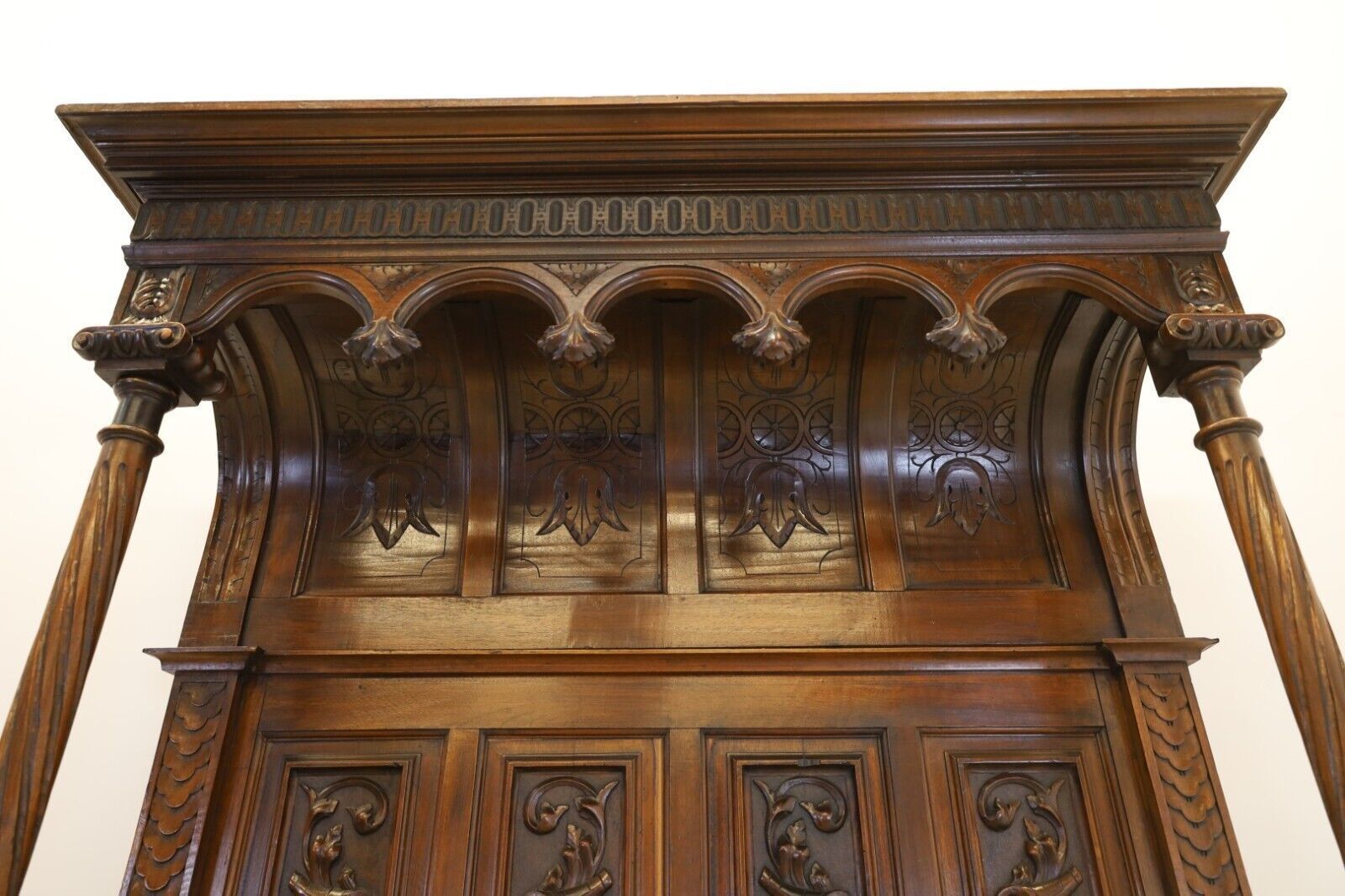 Heavily Detailed Marble Top Concave Dragon Carved Oak Tall Buffet photo for sale