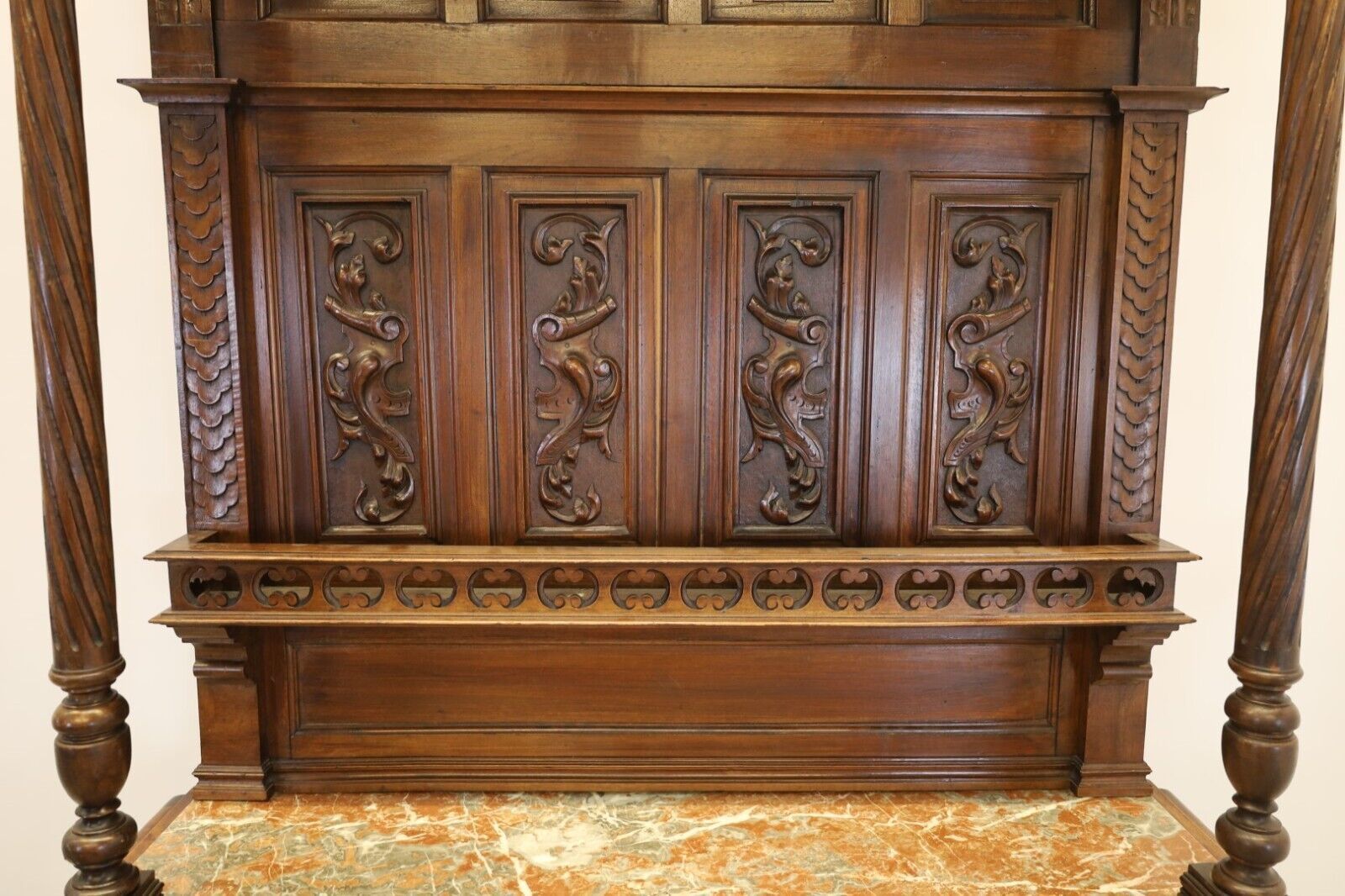 Heavily Detailed Marble Top Concave Dragon Carved Oak Tall Buffet photo Furniture