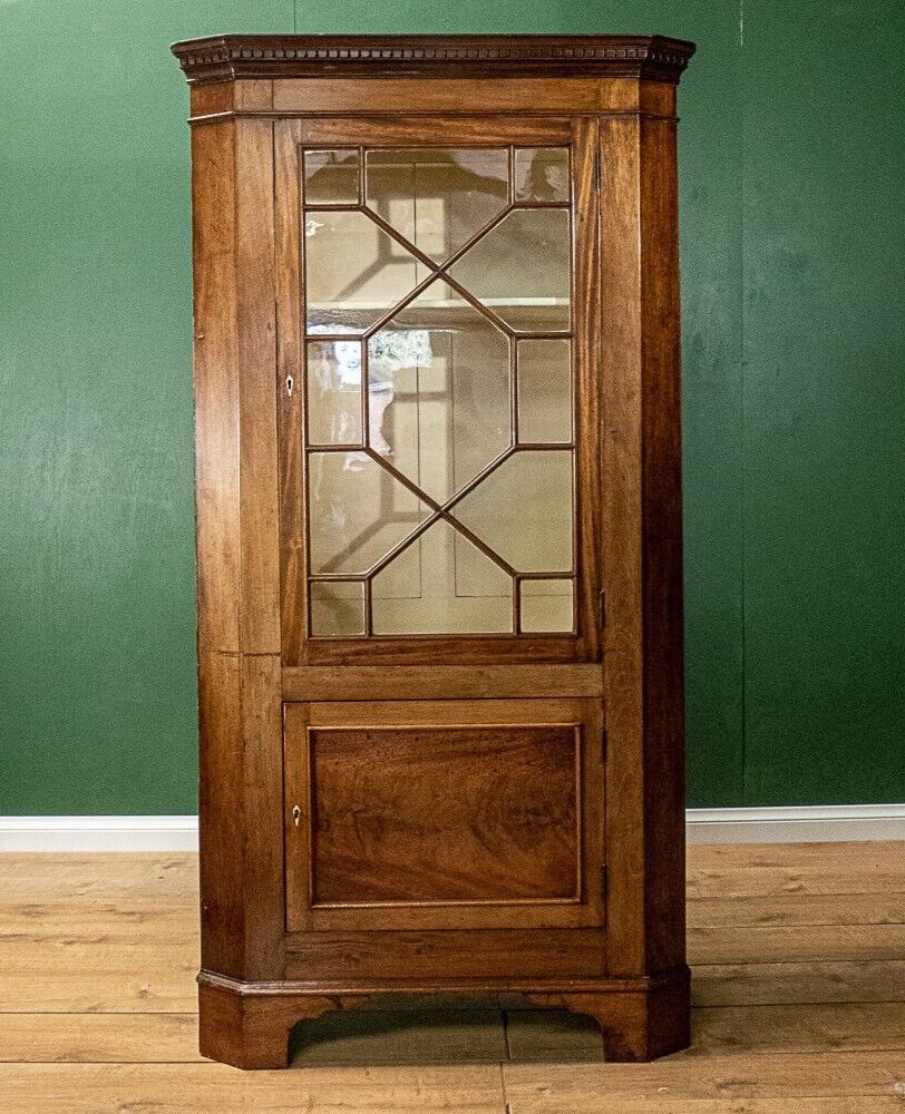Beautiful Art Deco Oak Glass Door Display Cabinet With Dentil Moulding photo furniture