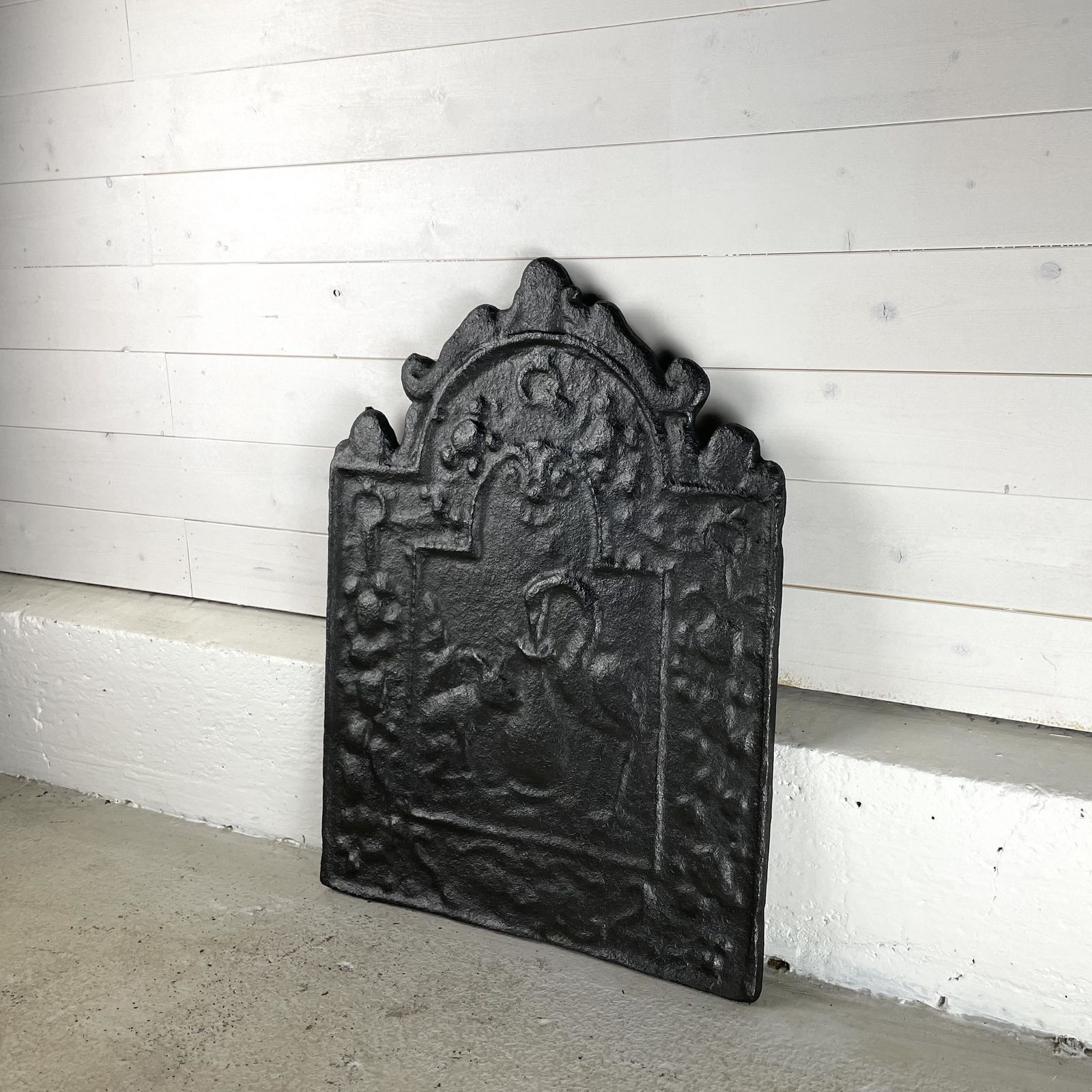 Antique Cast Iron Fire Back, 1800s photo for sale