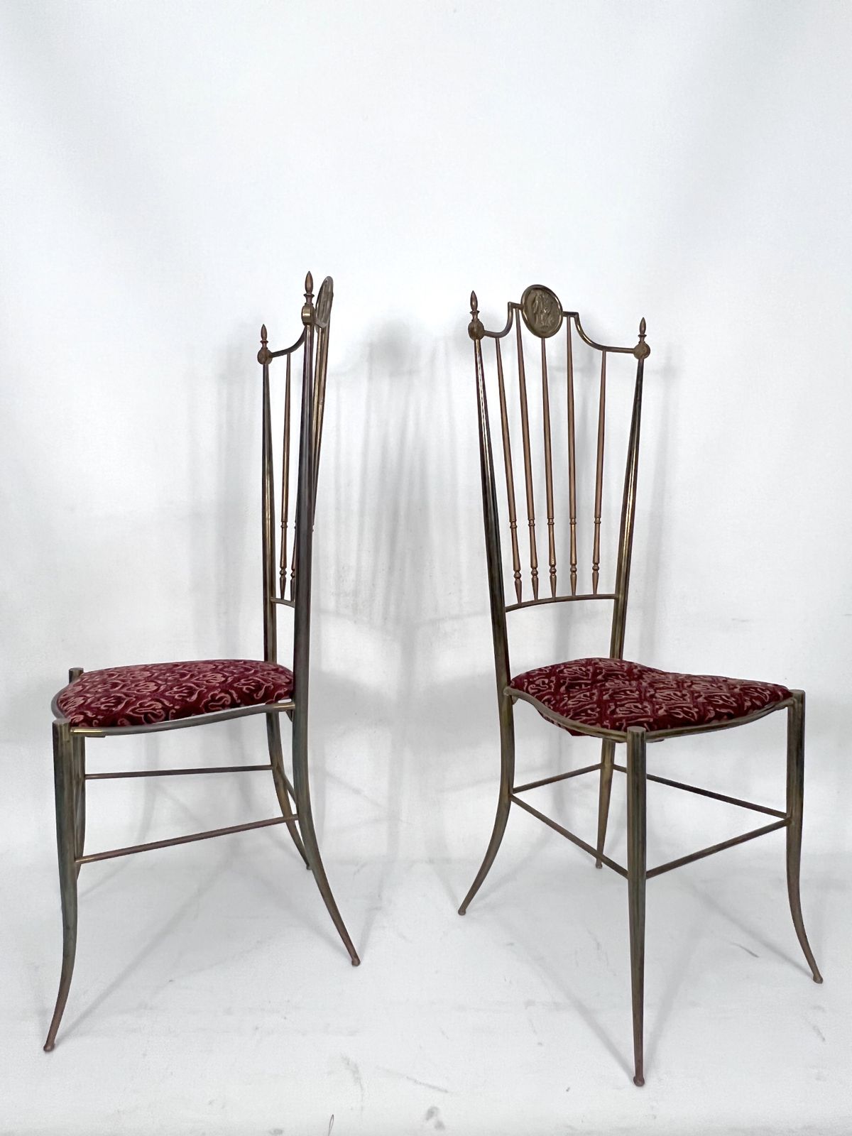 Furniture Vintage Pair Of Brass Tall Chairs From Chiavari, Italy 1950s photo