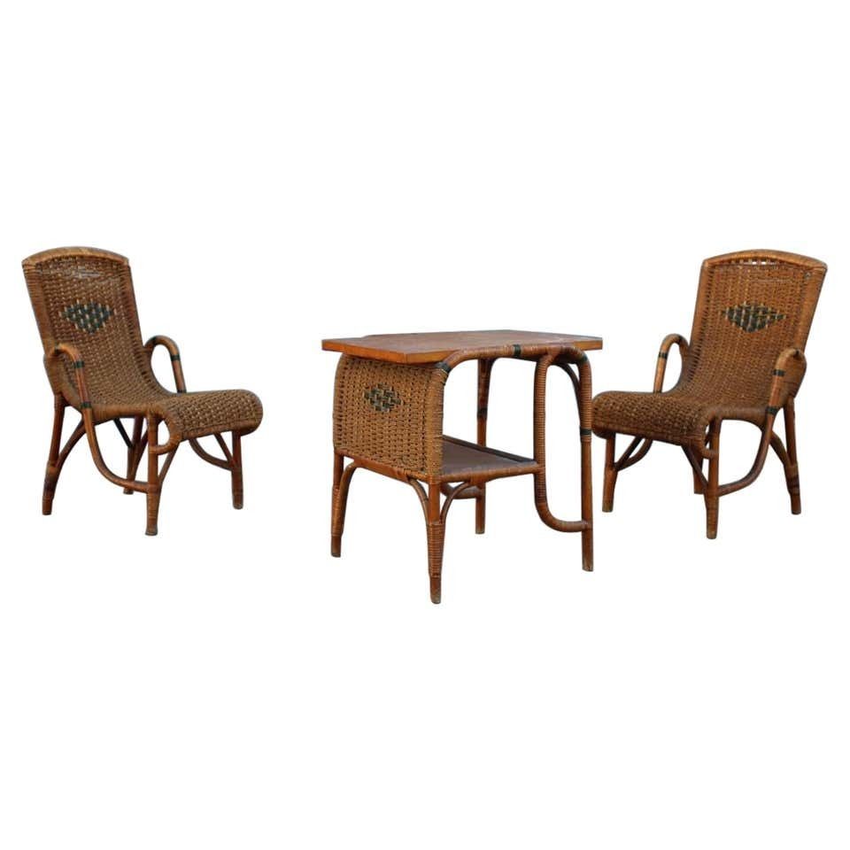 Living Room Set In Bamboo And Straw Rope Italy 1950s Chairs With Table
