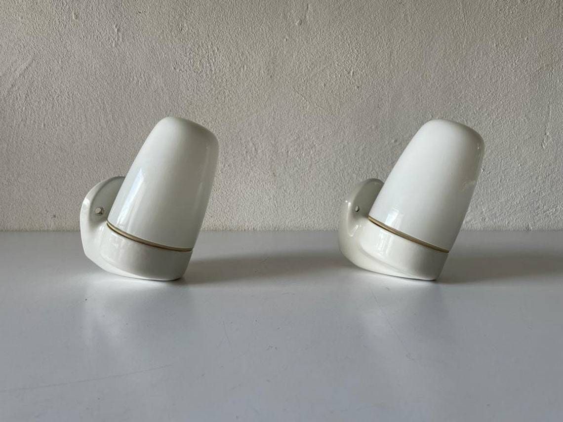 Opal Glass And Porcelain Bauhaus Pair Of Mirror Sconces By Wilhelm Wagenfeld For Lindner, 1950s, Germany photo furniture