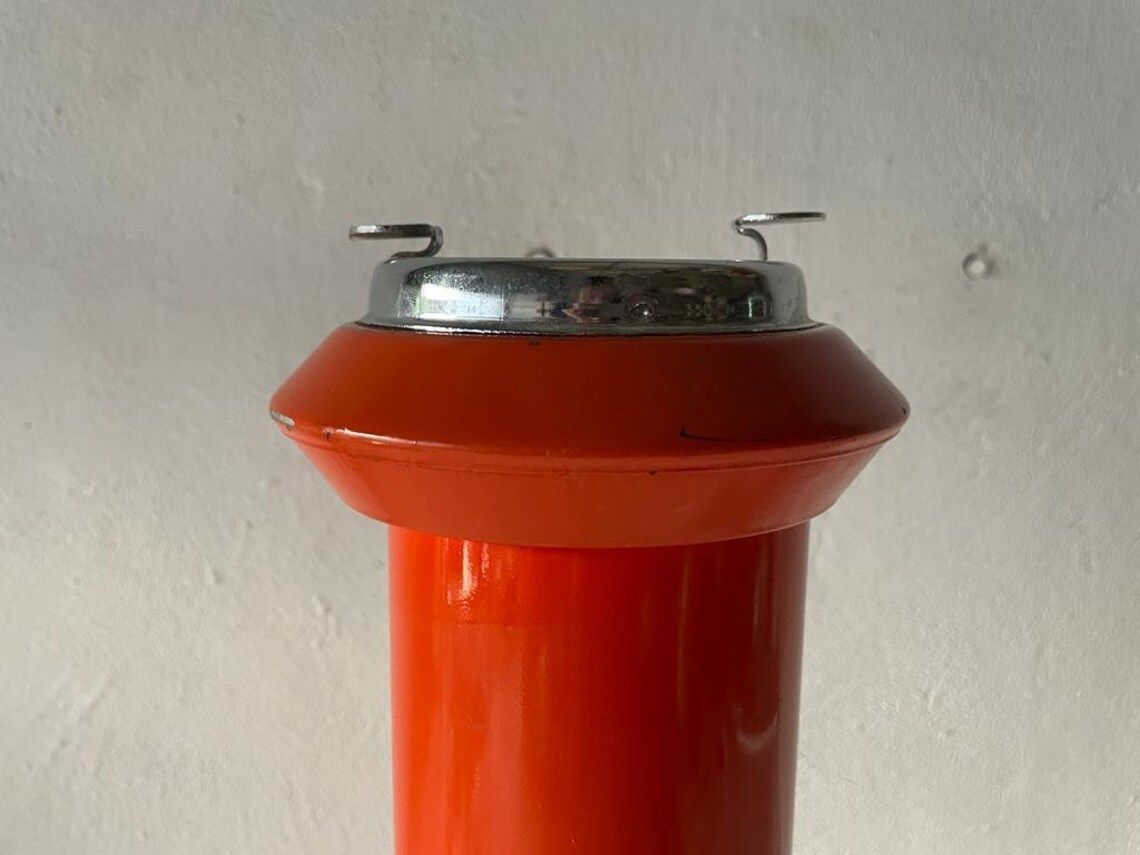 Wonderful Italian Orange Metal Cylindrical Industrial Ashtray, 1970s, Italy photo vinterior