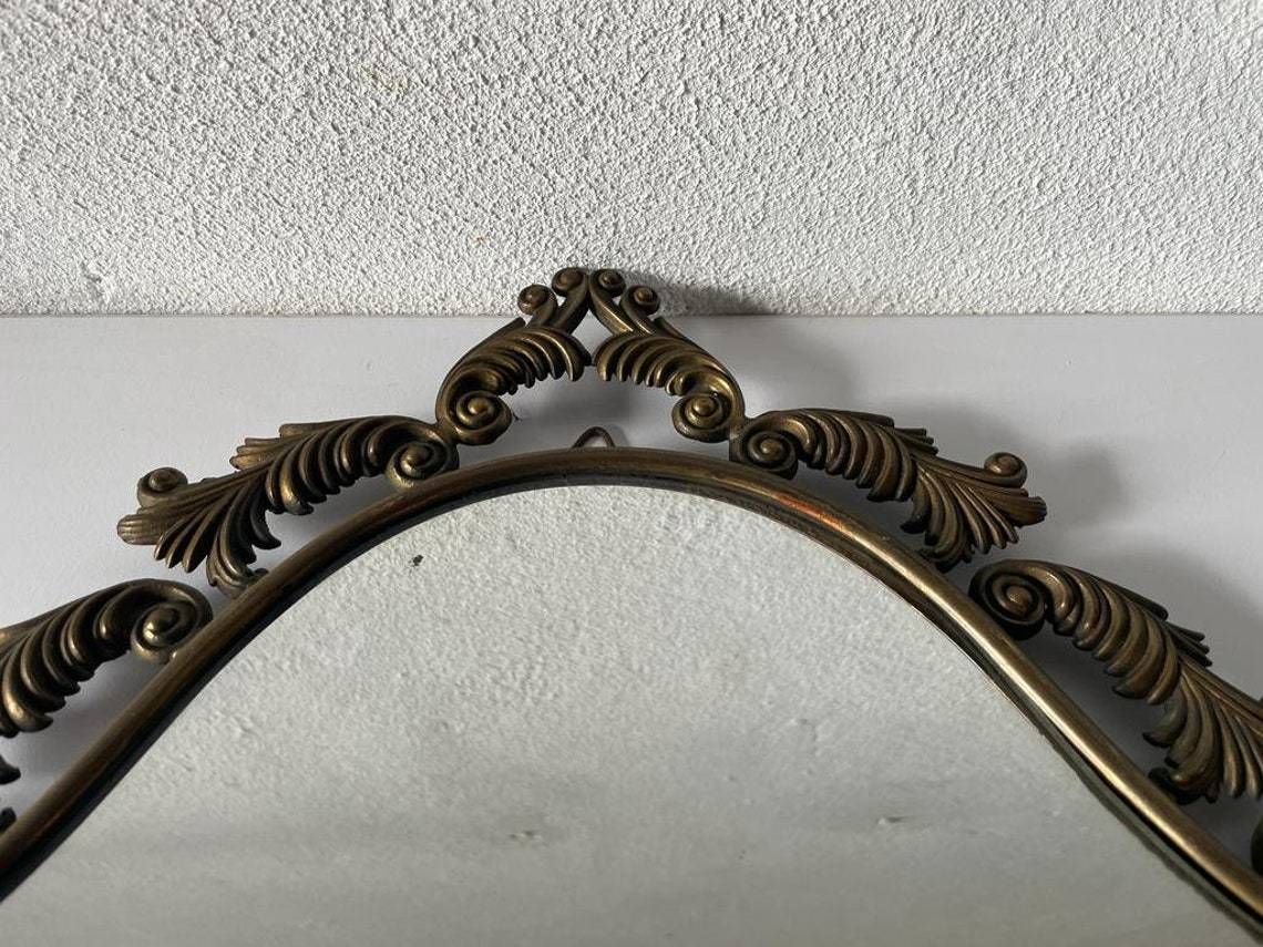 Mid Century Modern Italian Brass Frame Xl Wall Mirror, 1950s, Italy photo vinterior