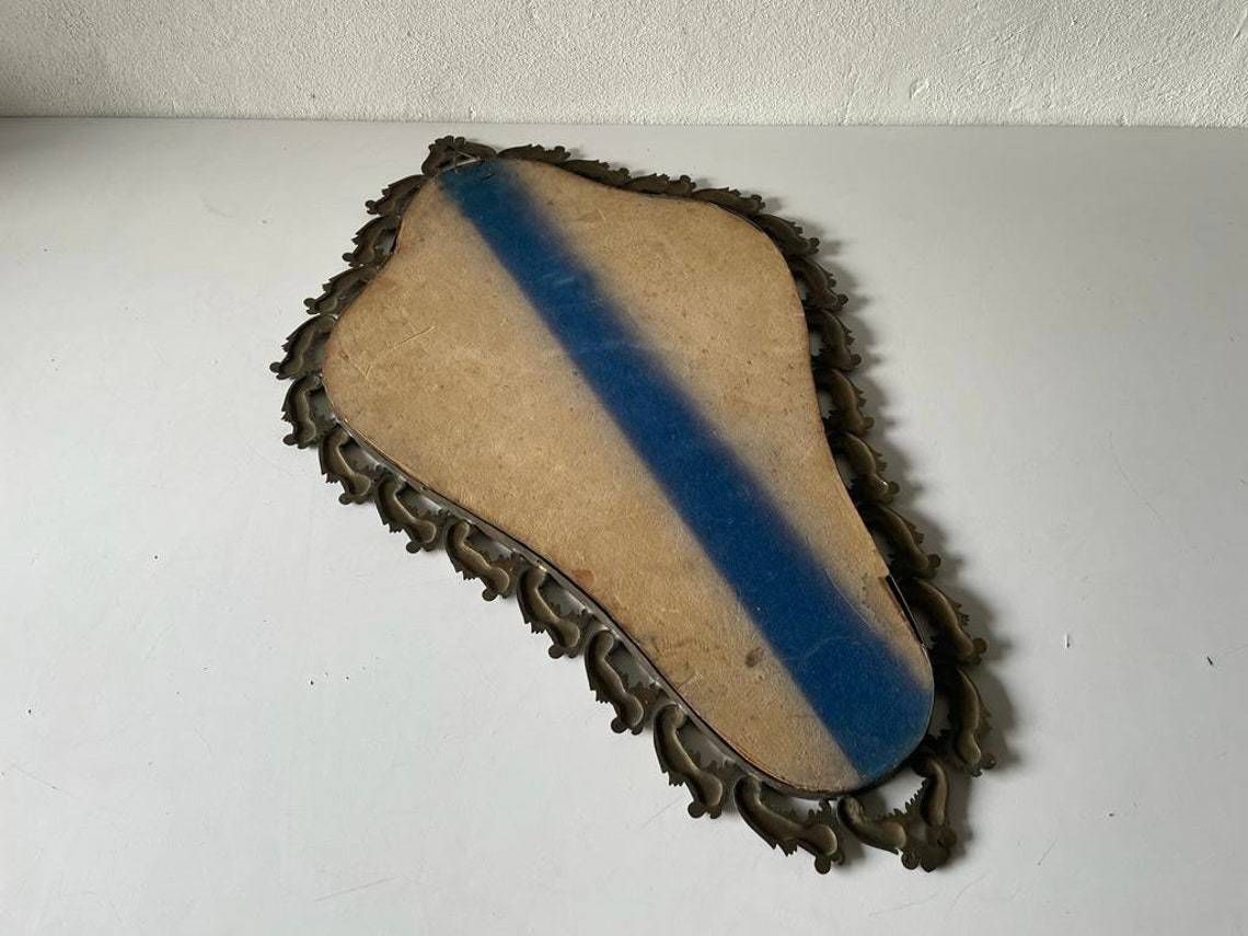 Mid Century Modern Italian Brass Frame Xl Wall Mirror, 1950s, Italy photo vintage