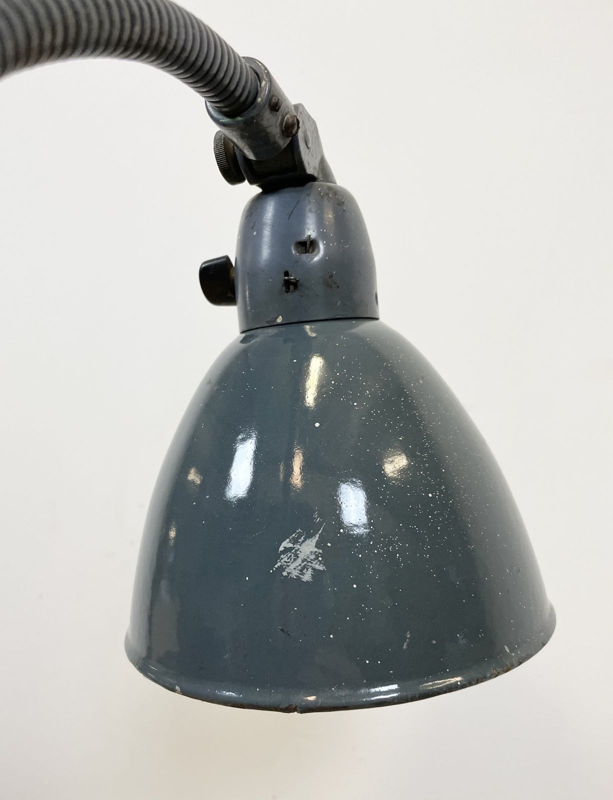 Industrial Grey Enamel Gooseneck Desk Lamp From Siemens, 1950s photo furniture