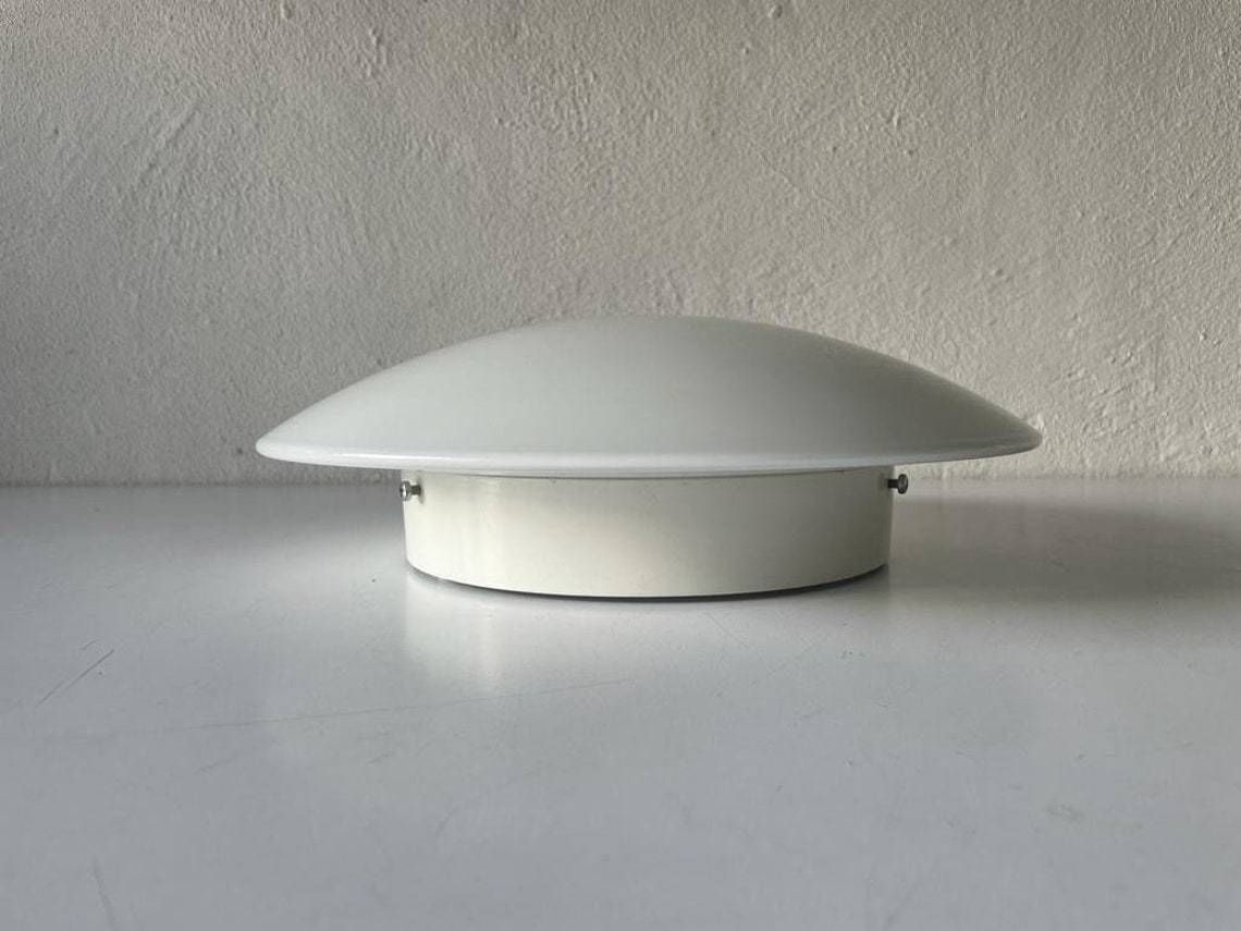 Mushroom White Glass Flush Mount Ceiling Or Wall Lamp By Peill Putzler  1960s  Germany