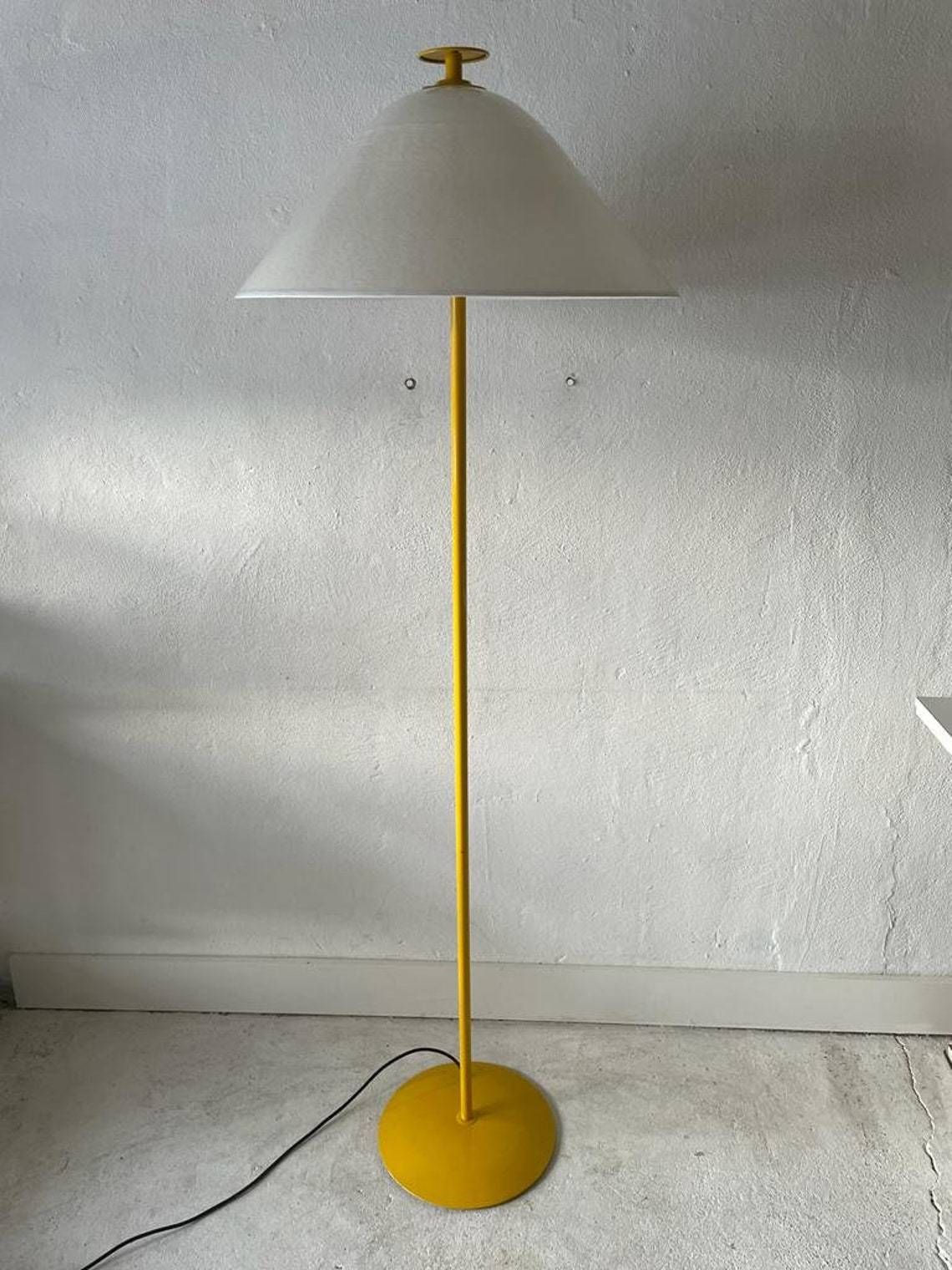 Italian Yellow And White Glass Shade Floor Lamp By Veart 1970s Italy photo furniture