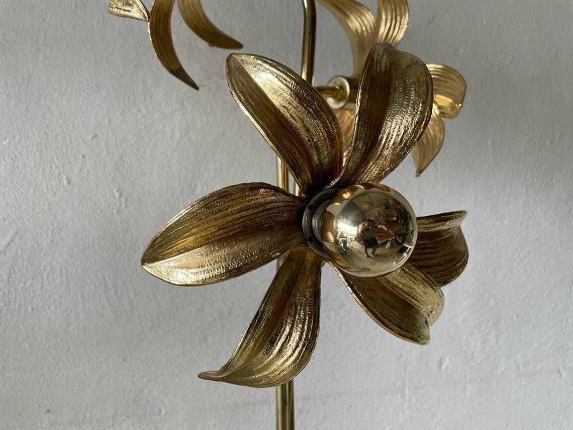 Mid Century Modern Wonderful Triple Flower Shade Full Brass Floor Lamp By Willy Daro For Massive 1970s Germany photo vinterior