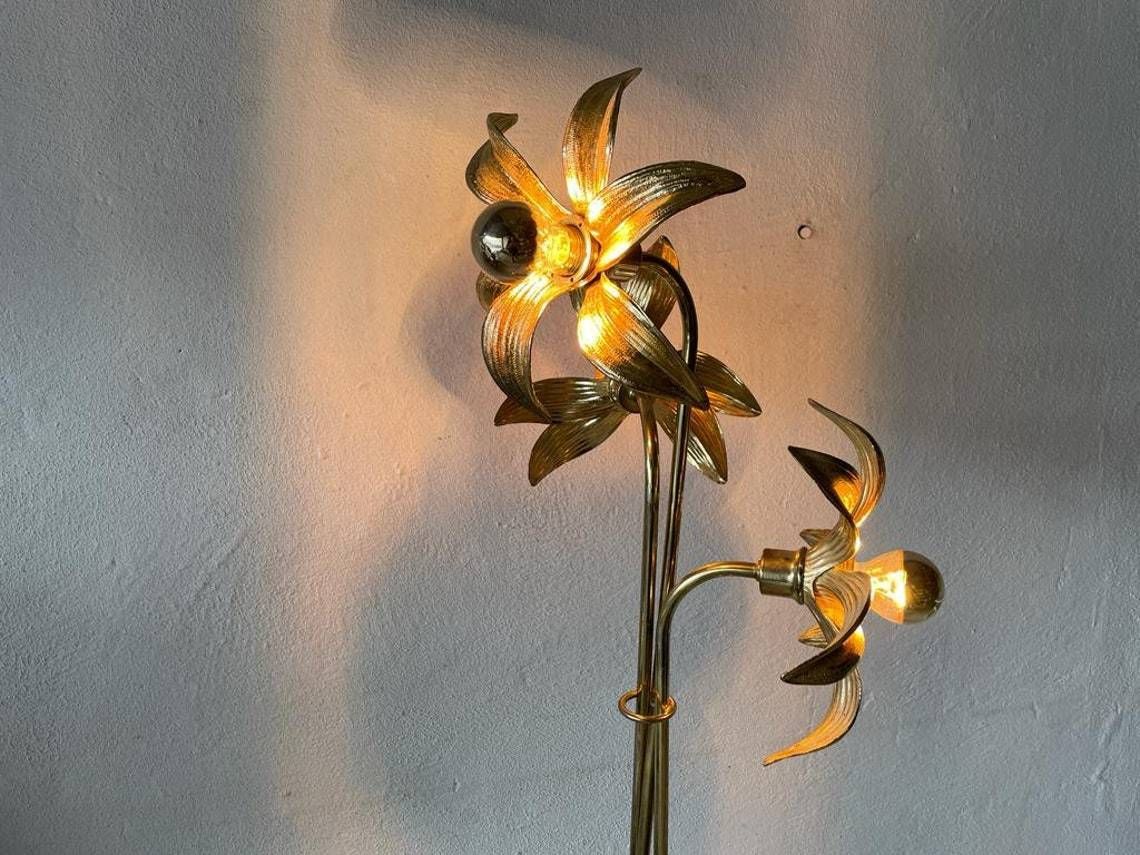 Mid Century Modern Wonderful Triple Flower Shade Full Brass Floor Lamp By Willy Daro For Massive 1970s Germany photo buy