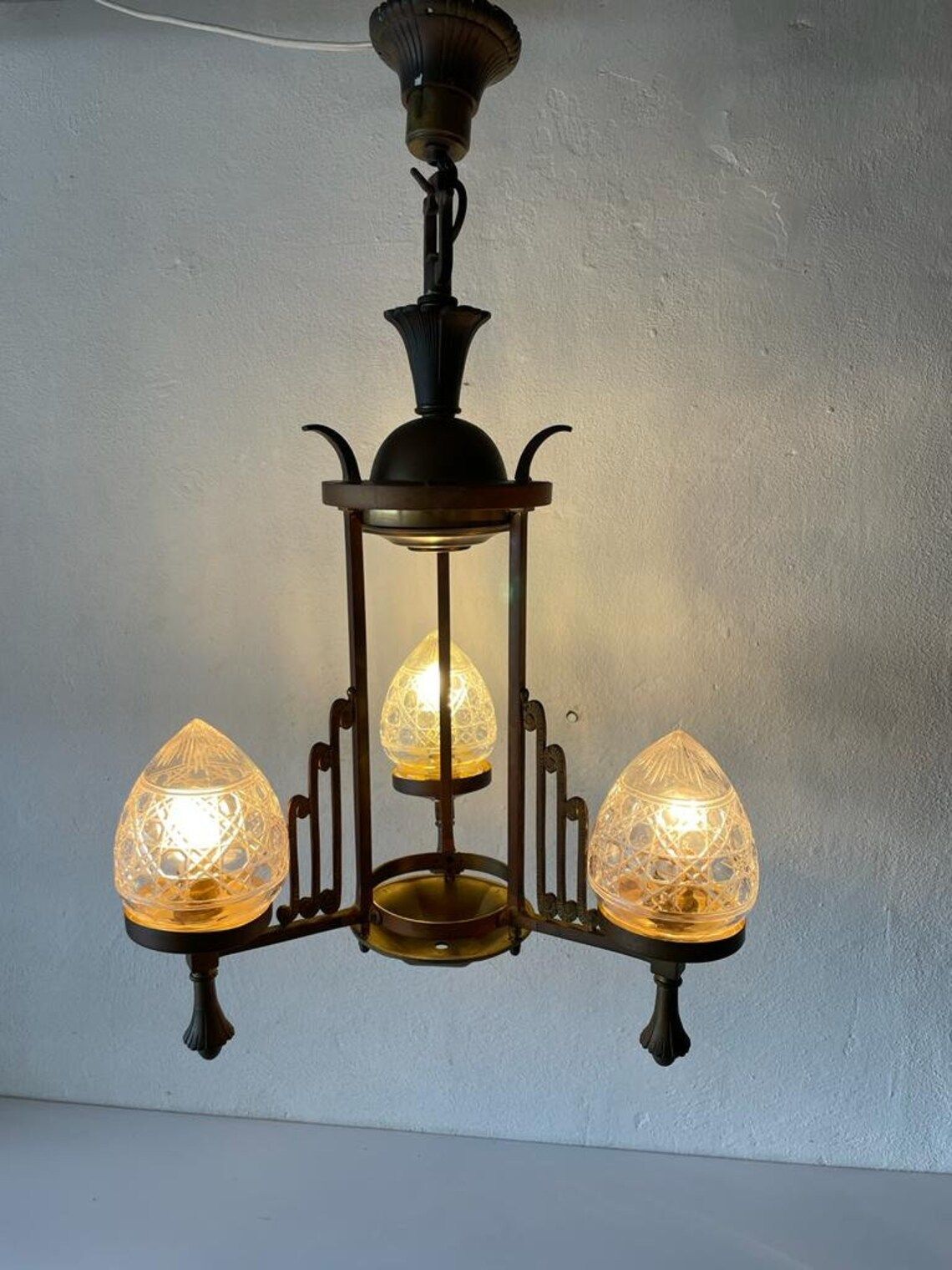 Unique French Copper Architectural Body Chandelier 1940s France photo furniture