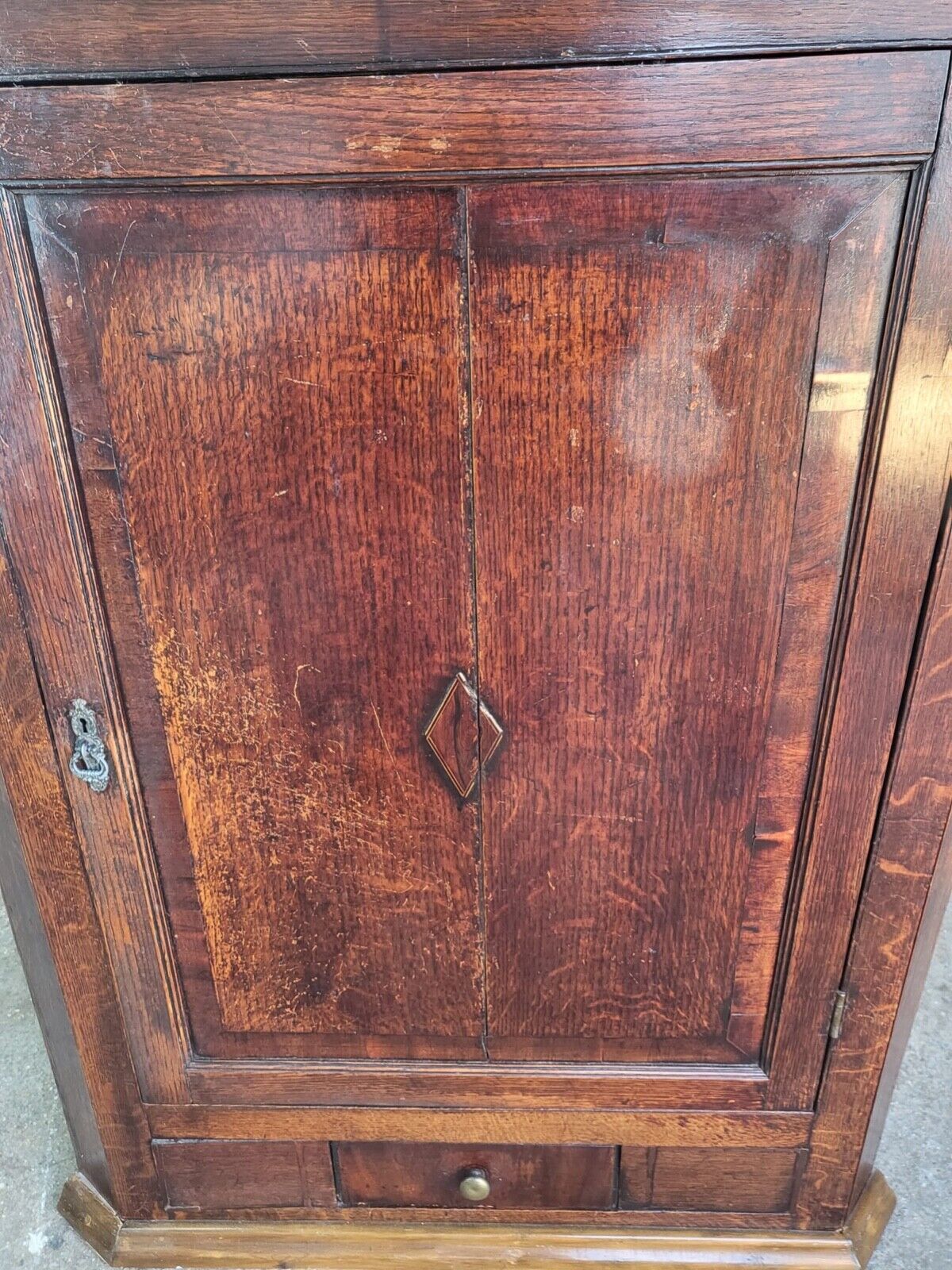 Antique Georgian Oak Large Corner Cabinet Drawer Curved Shelves Cupboard photo furniture