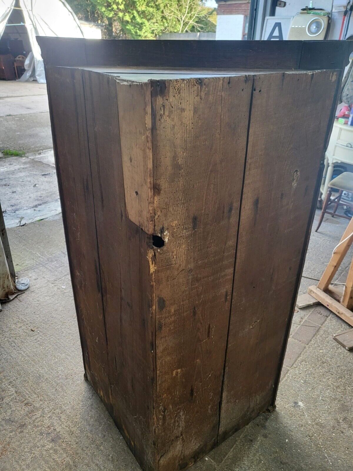 Furniture Antique Georgian Oak Large Corner Cabinet Drawer Curved Shelves Cupboard photo