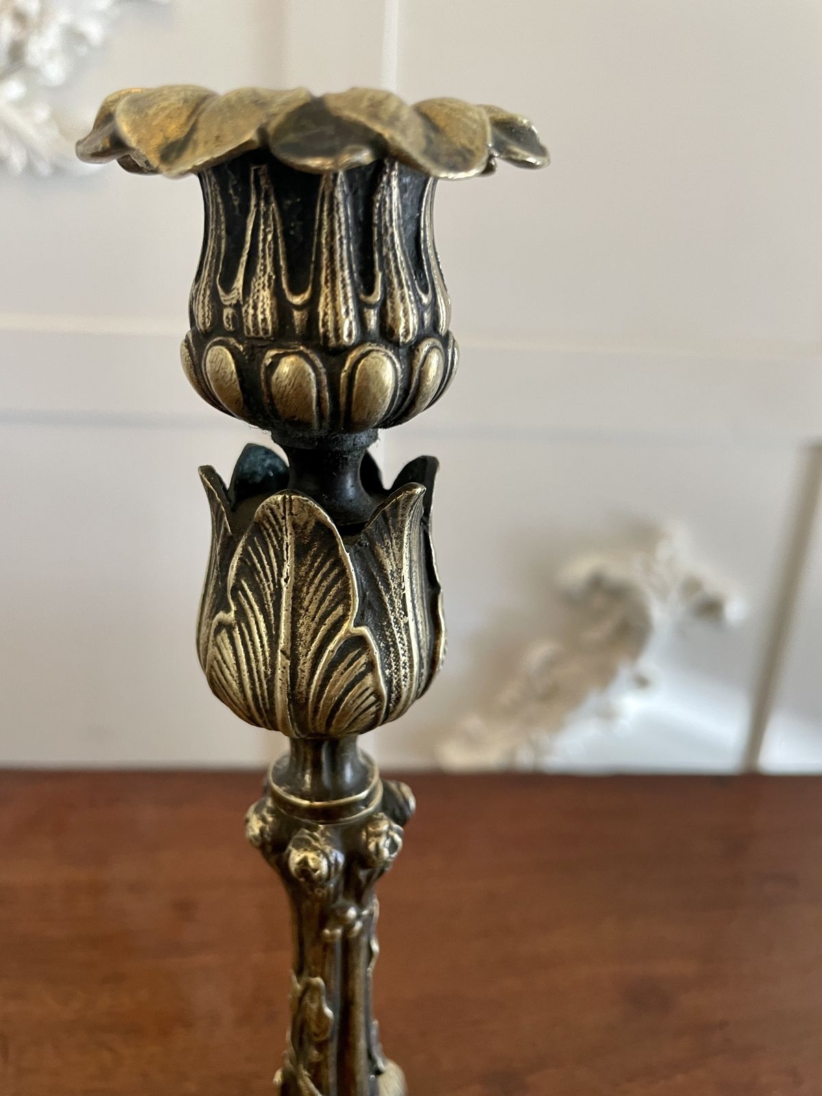 Pair Of Antique 19th Century Quality Ornate Brass Candlesticks photo for sale