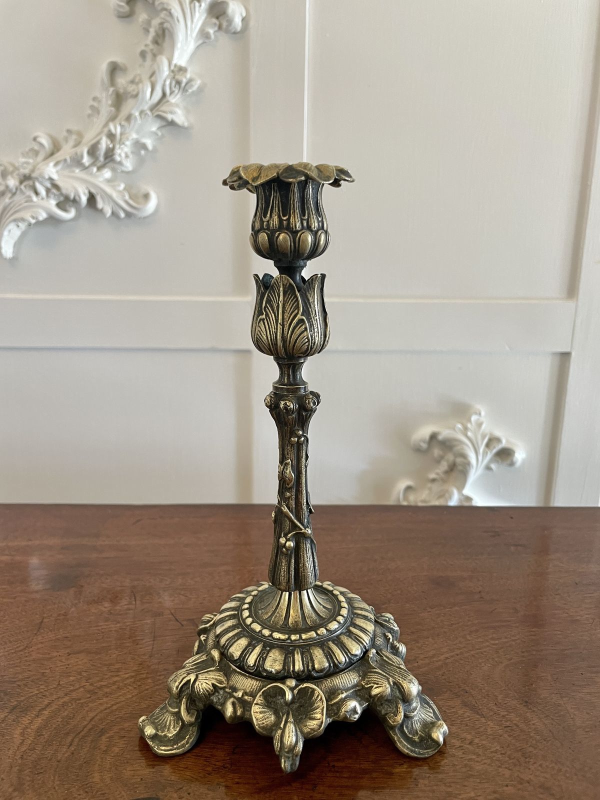 Pair Of Antique 19th Century Quality Ornate Brass Candlesticks photo vinterior