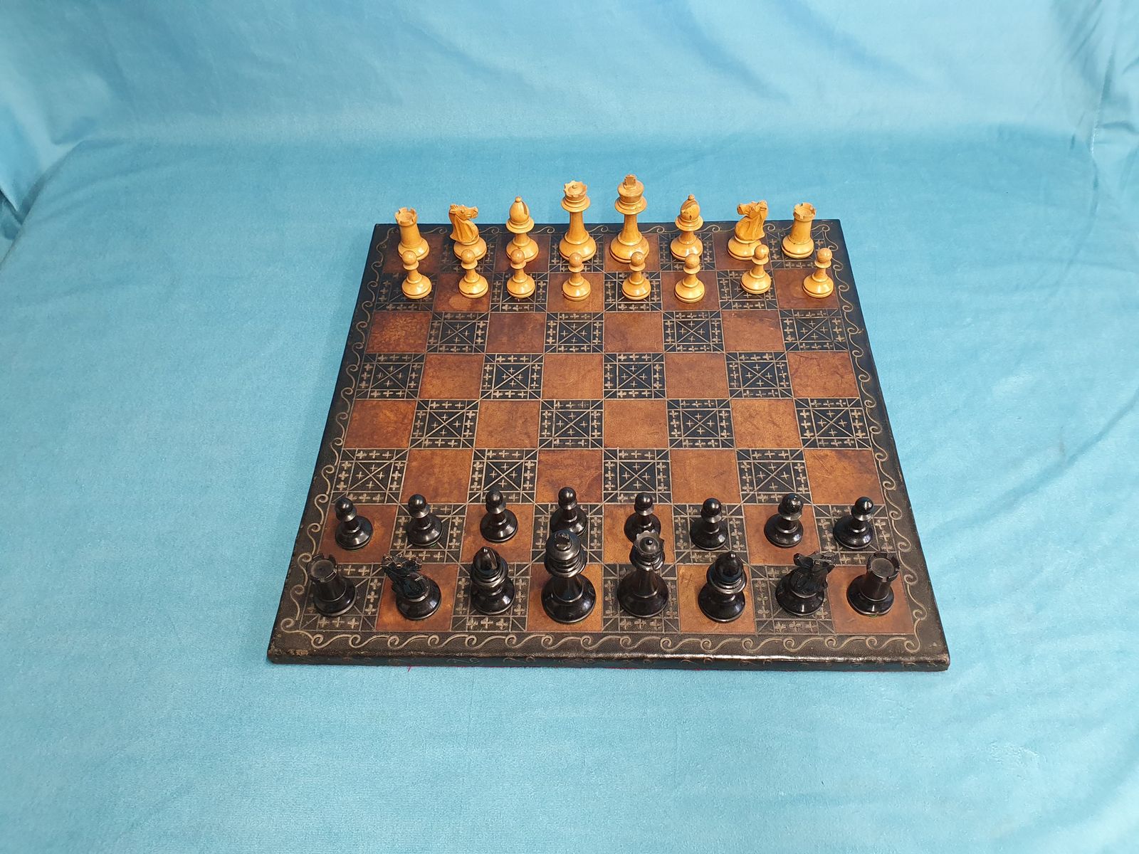 Turn Of The Century Chess Set With Leather Board