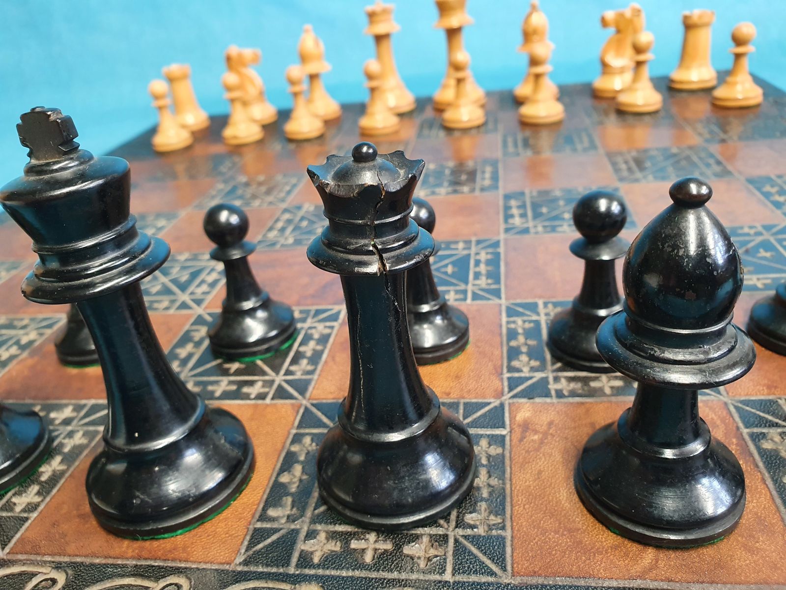 Turn Of The Century Chess Set With Leather Board photo furniture