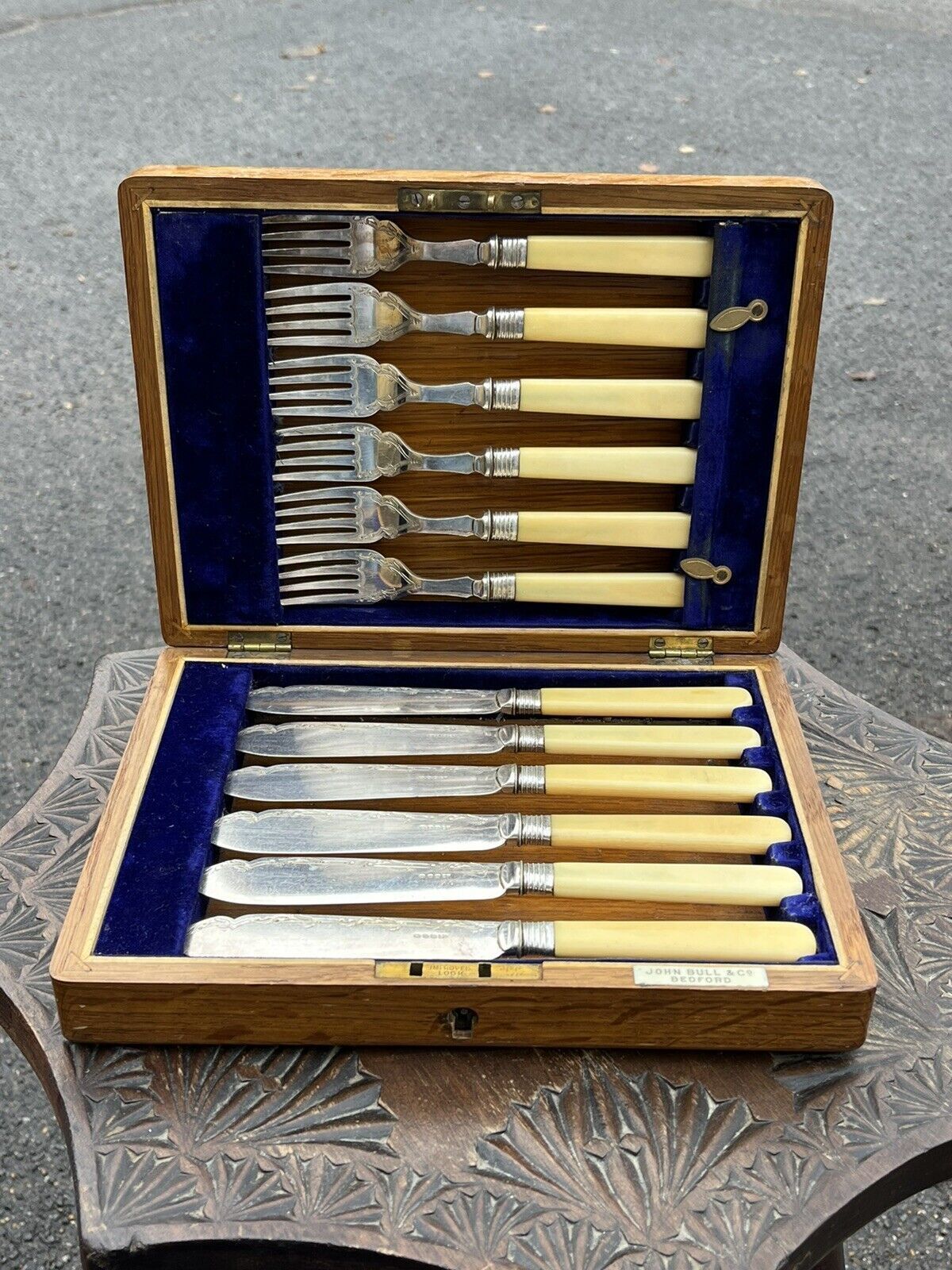 Fish Servers In Original Oak Case photo furniture