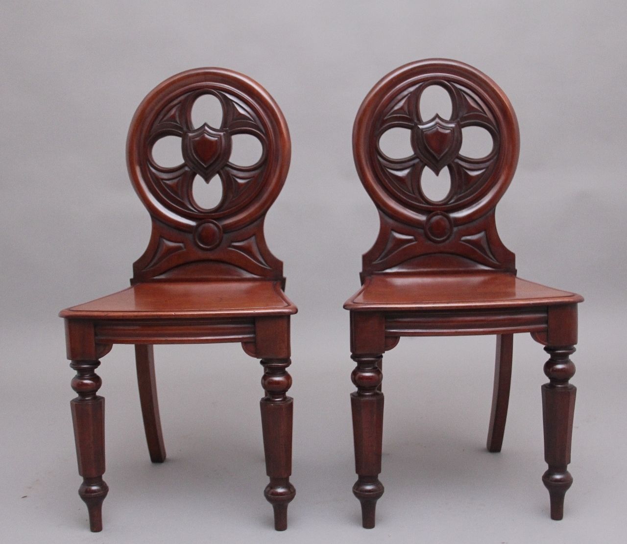 Pair Of 19th Century Antique Mahogany Hall Chairs photo for sale