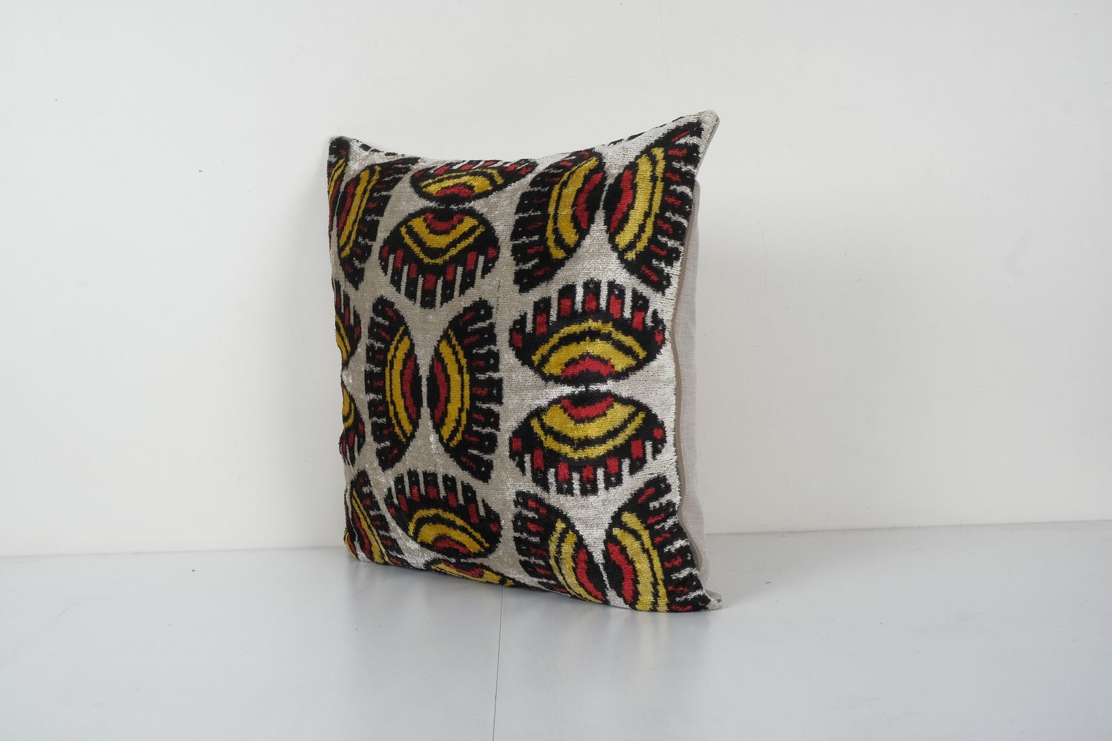 Silk Ikat Velvet Pillow, Silk Square Designer Cushion Cover, Boho Chic Pillow 21'' X 22'' photo for sale