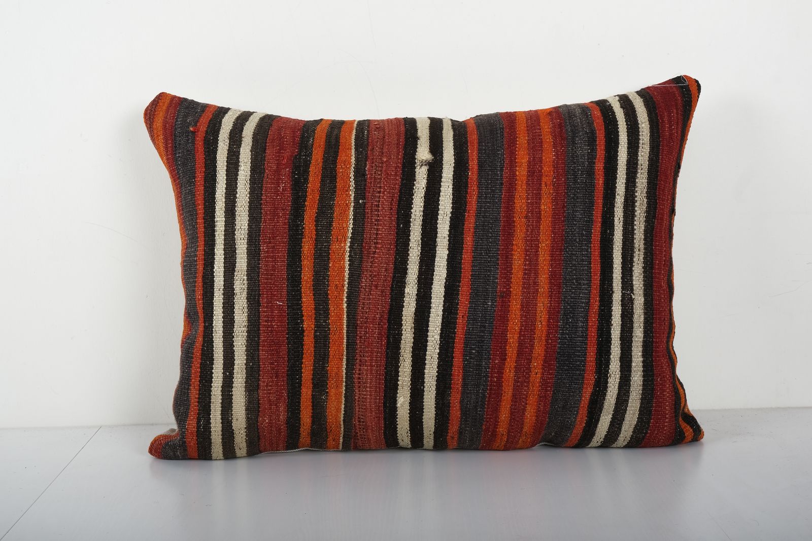 Striped Turkish Kilim Pillow Cover, Bohemian Wool Pillow, Tribal Lumbar Cushion Cover 18'' X 22''