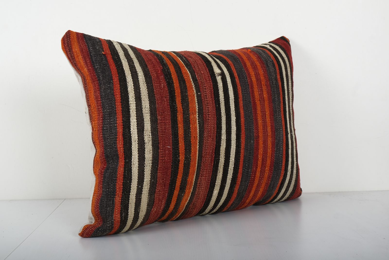 Striped Turkish Kilim Pillow Cover, Bohemian Wool Pillow, Tribal Lumbar Cushion Cover 18'' X 22'' photo furniture