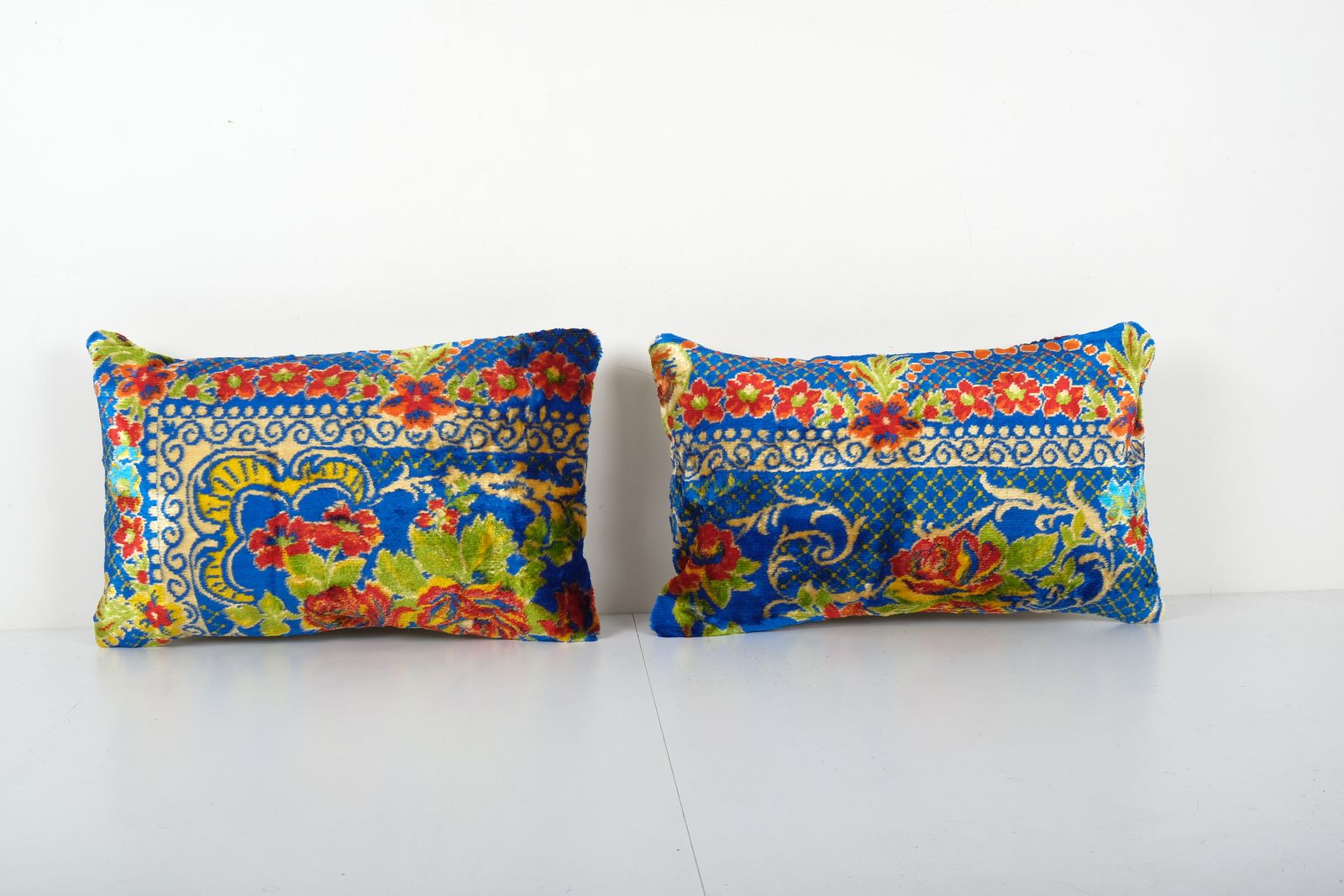 Decorative Pillows Covers, Set Of Two Soft Velvet Silk Pillow, Lumbar Ethnic Cushion Cover 12'' X 19''