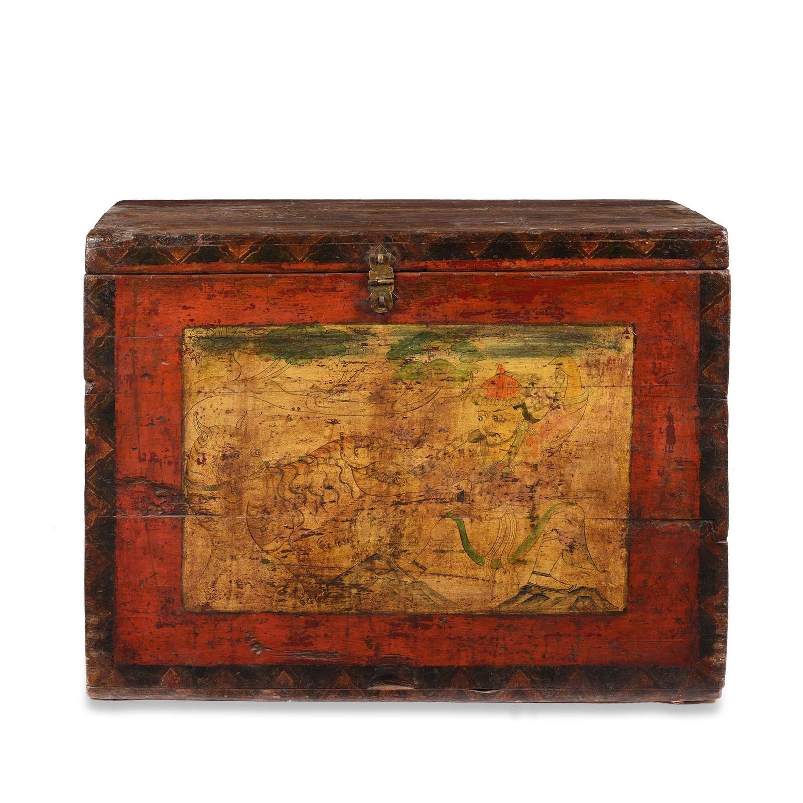 Tibetan Painted Chest Of Güsh Khaan With Tiger   Late 18thc