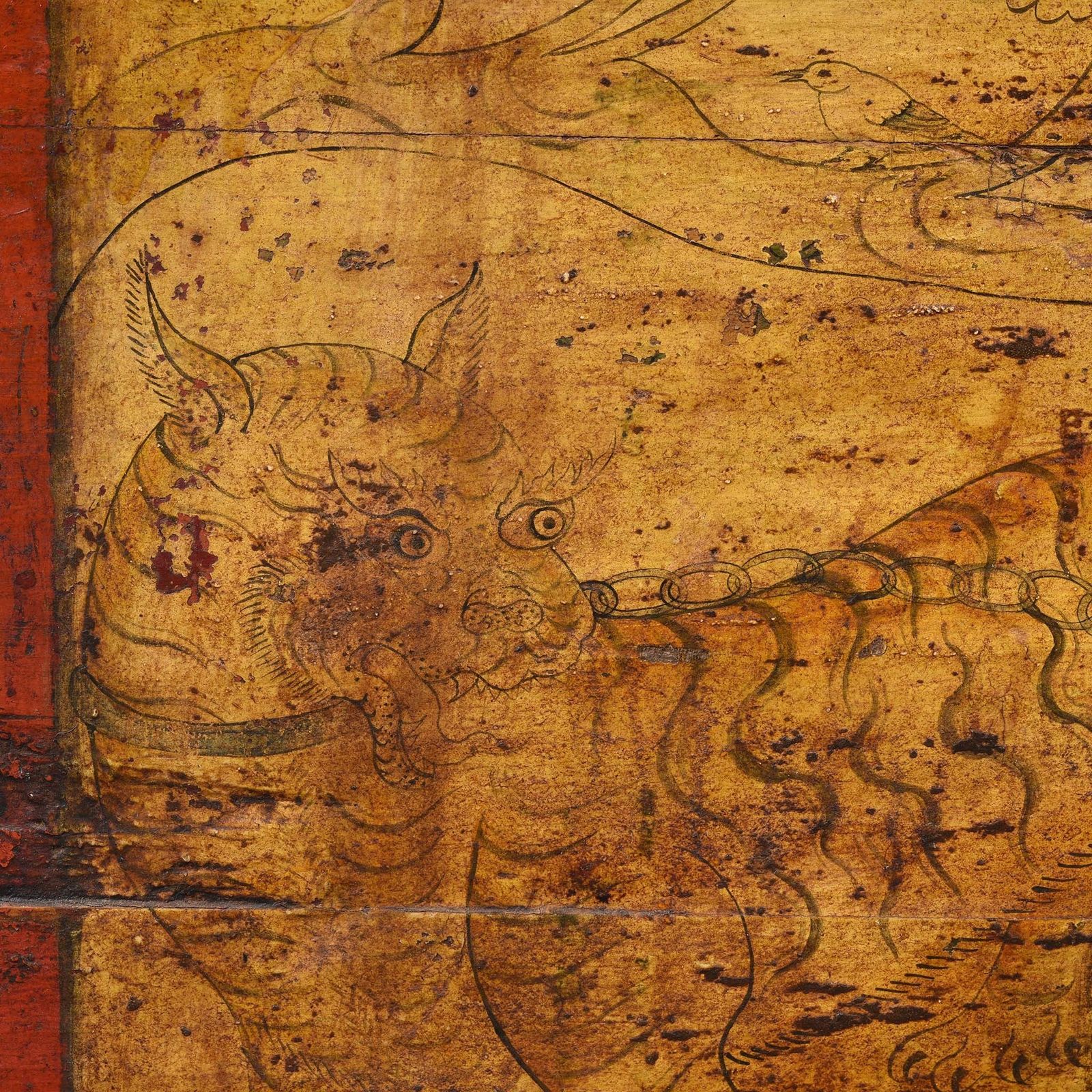 Tibetan Painted Chest Of Güsh Khaan With Tiger   Late 18thc photo vinterior
