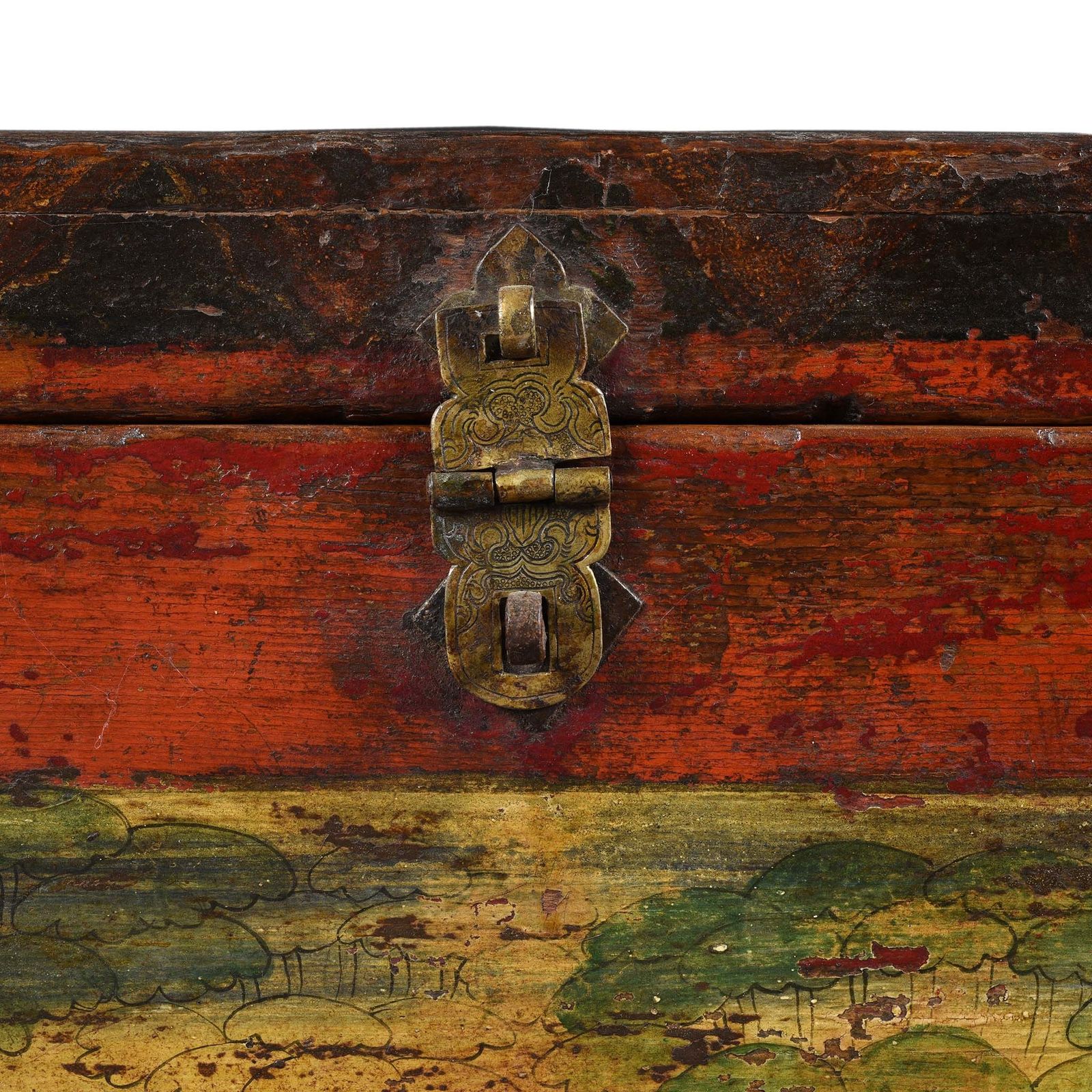 Tibetan Painted Chest Of Güsh Khaan With Tiger   Late 18thc photo buy