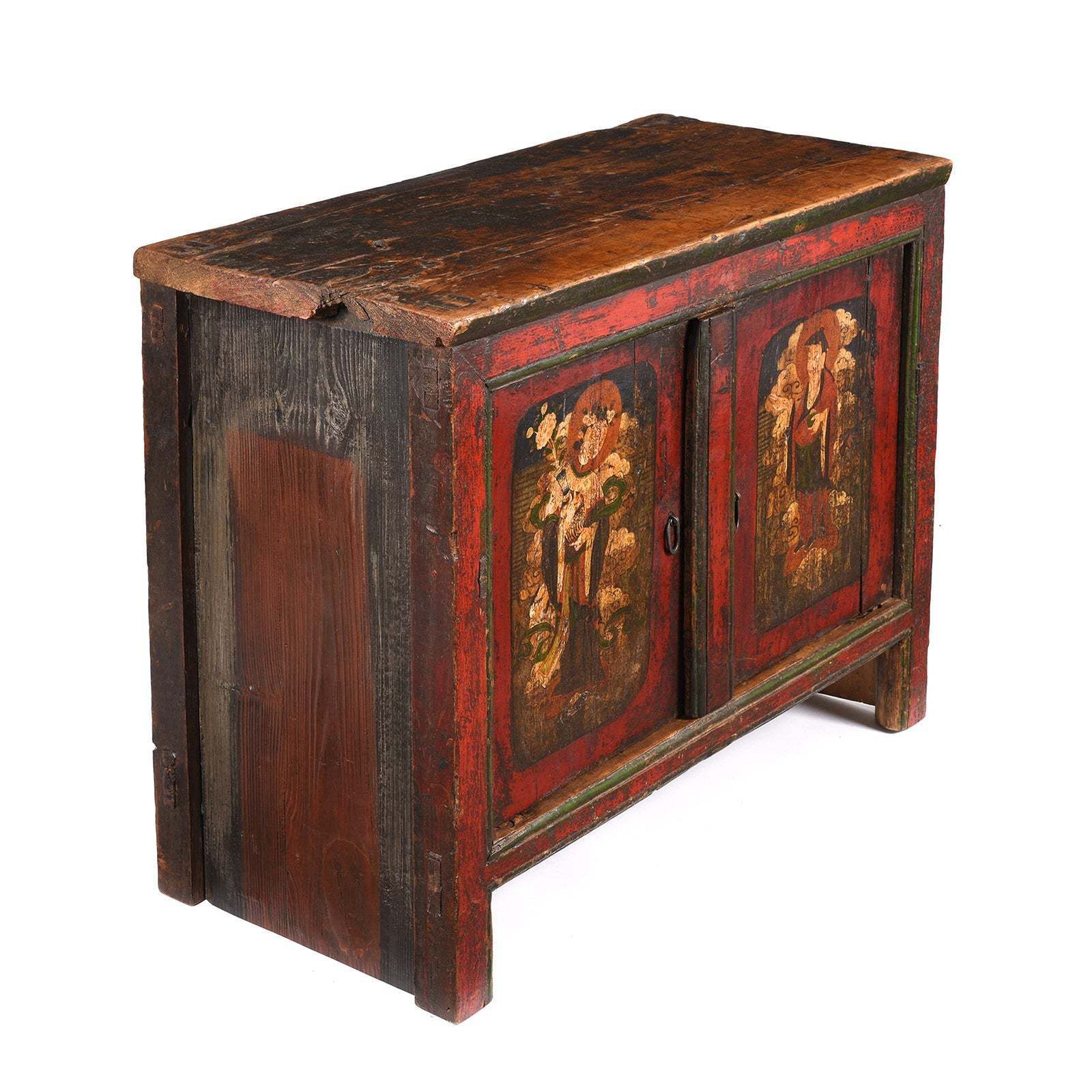 Painted Tibetan Pegam Side Cabinet  18thc photo for sale
